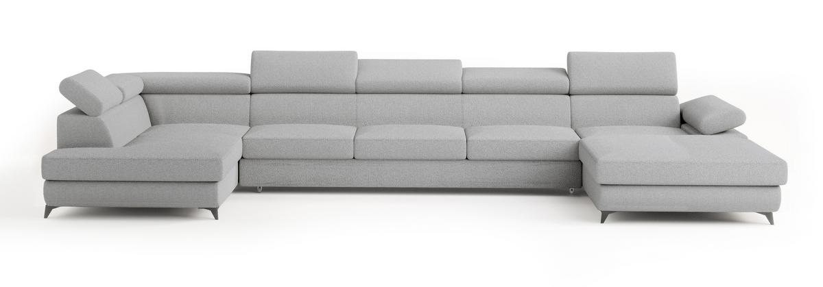 WOHNLANDSCHAFT MONTIVA Hellgrau Boucle-Stoff mit Schlaffunktion - Hellgrau, Holz (410/89/190cm) - MASSENO