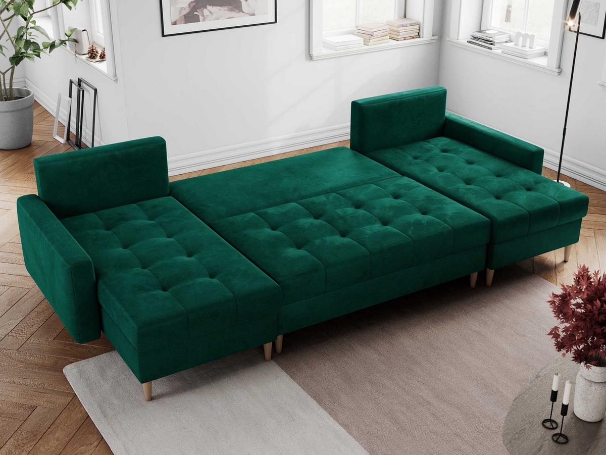 WOHNLANDSCHAFT Colin U Velvet Dunkelgrün - Dunkelgrün/Braun, Holz/Textil (290/75/140cm) - MKS