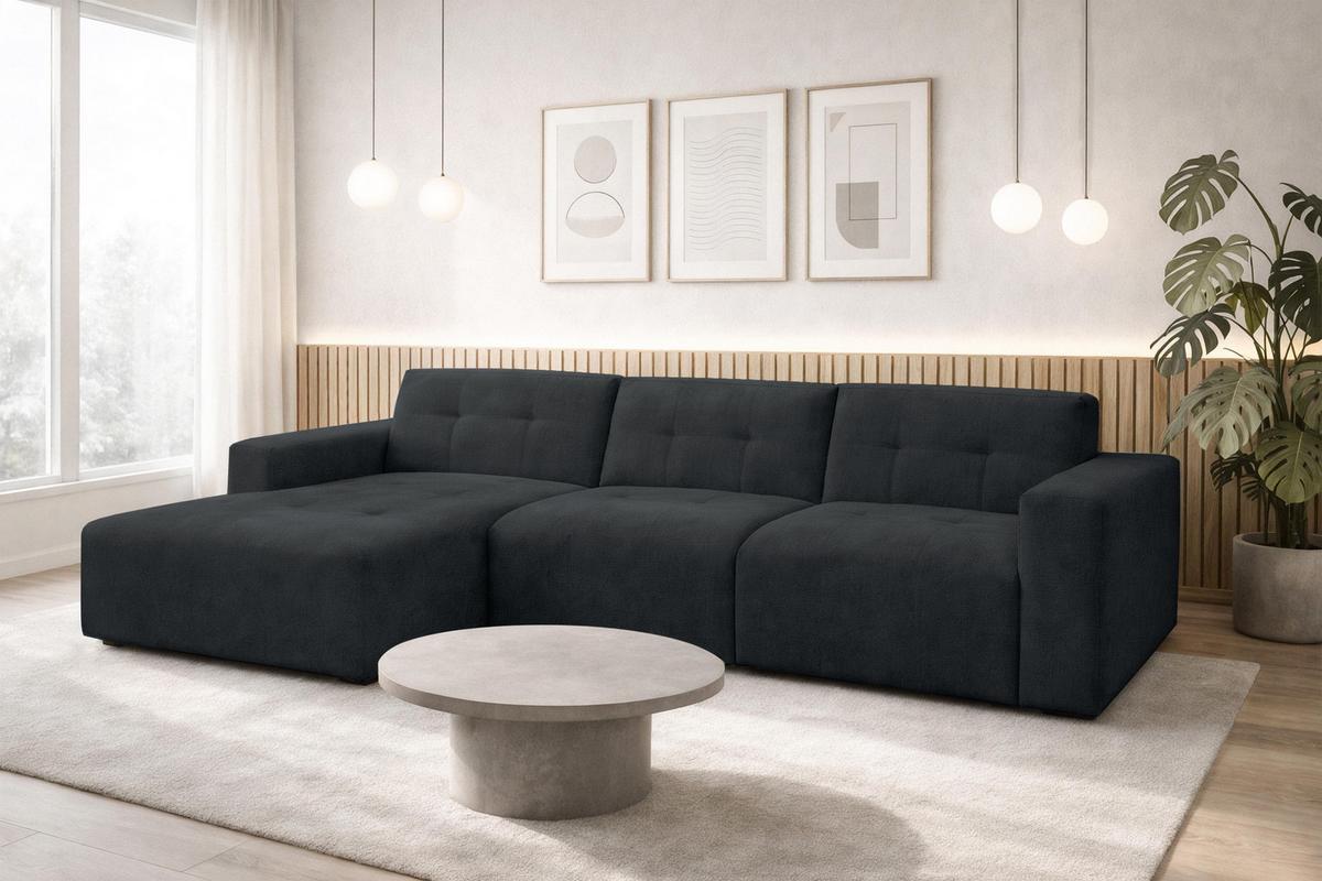 ECKSOFA L Form Corlu Schwarz 310/165/78 cm – stilvolle kleine Eckcouch Links - Schwarz, Kunststoff/Textil (310/165cm) - AX Living