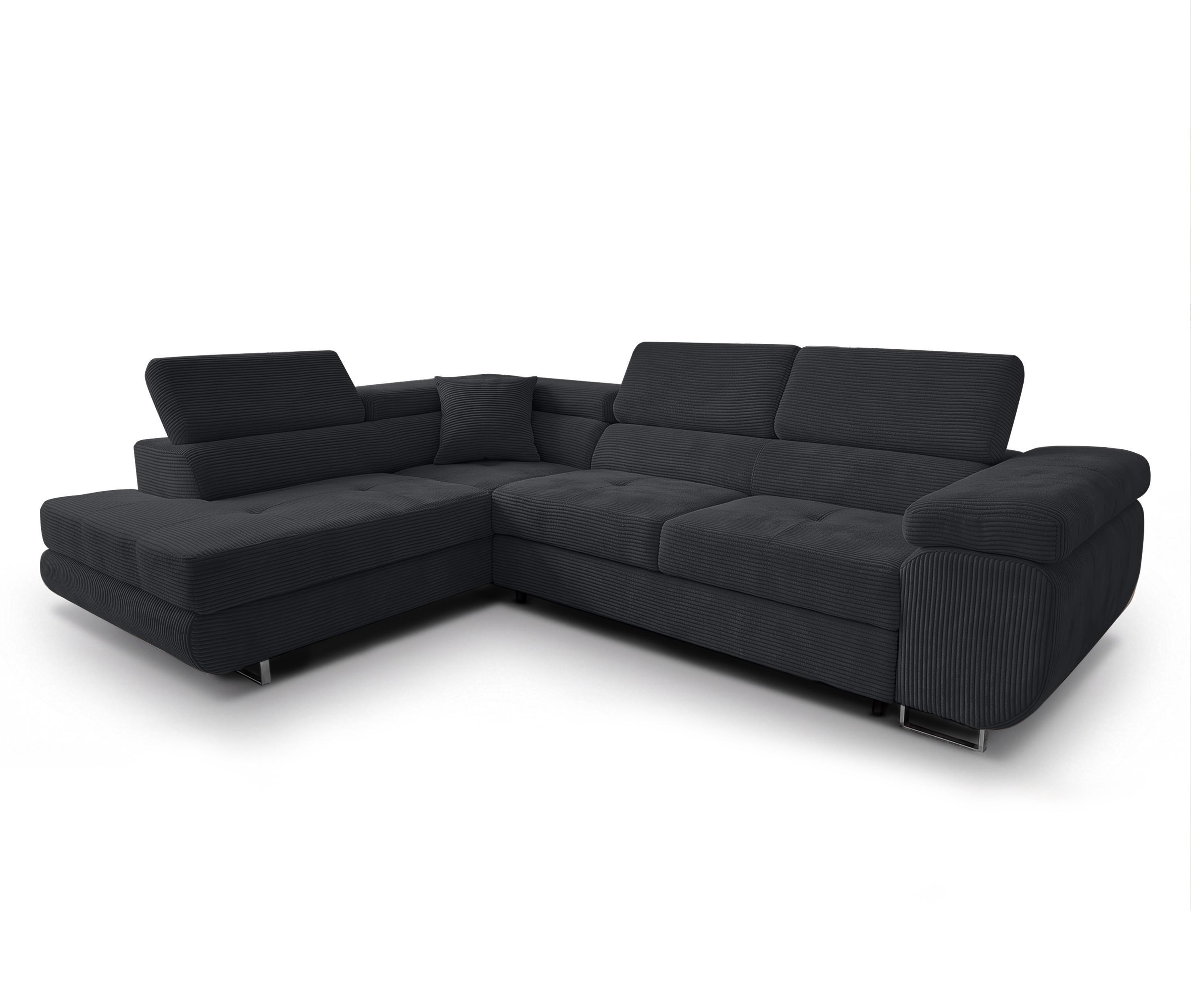 ECKSOFA L Form Konak Schwarz 276/201/90 cm Links mit Schlaffunktion - Silberfarben/Schwarz, Textil/Metall (203/276cm) - AX Living
