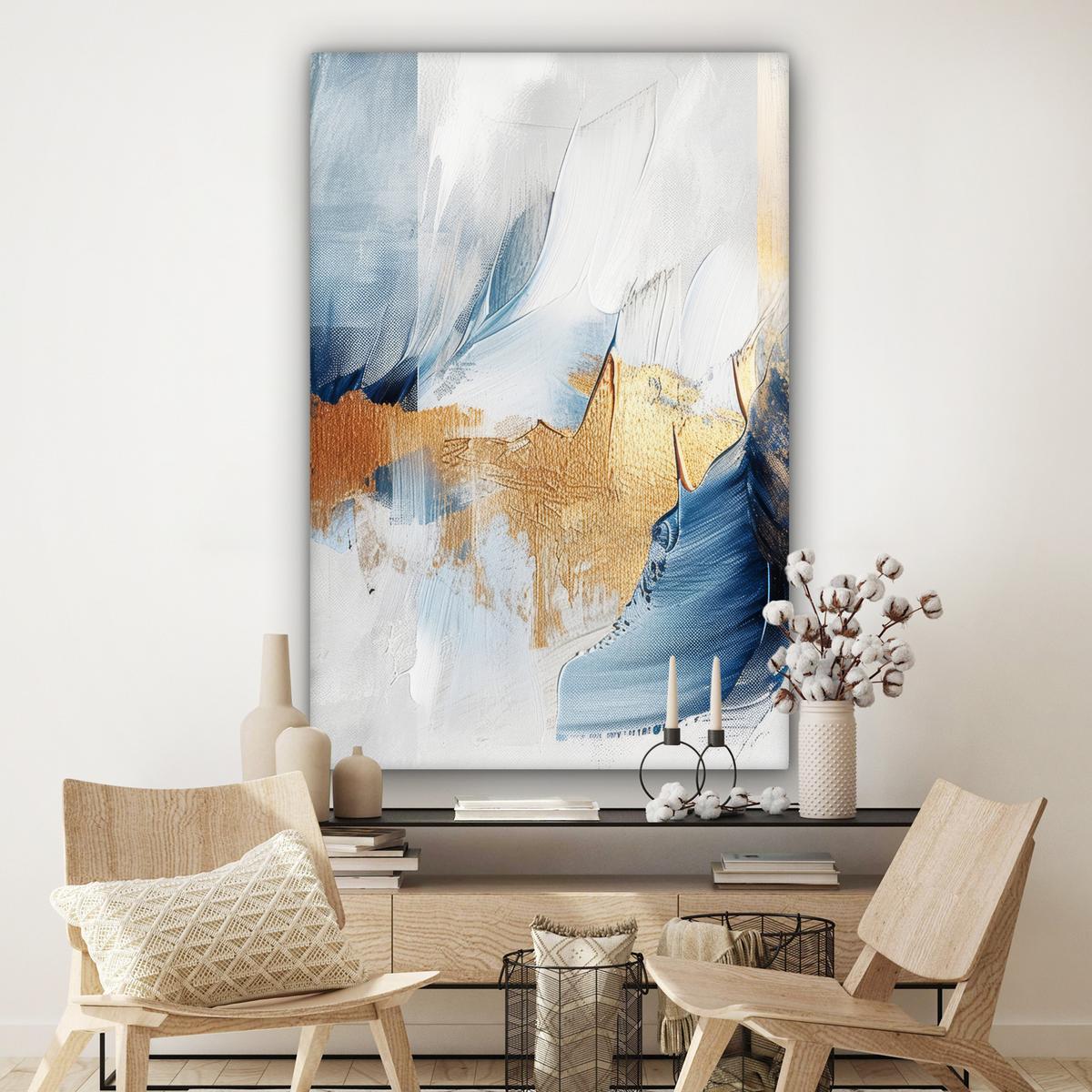 LEINWANDBILD Gold - Blau - Aquarell - Kunst - Modern Deko Groß 90x140 cm - Hellblau, Textil (90/140cm) - MuchoWow