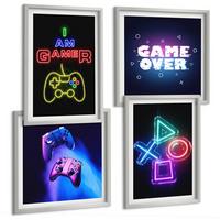 BILDER SET 4er Set - 50x50 cm & 40x60 cm Silberner Rahmen - Gamepads, Spielersymbol-Untertitel - Silberfarben, Kunststoff (50/50cm) - TULUP