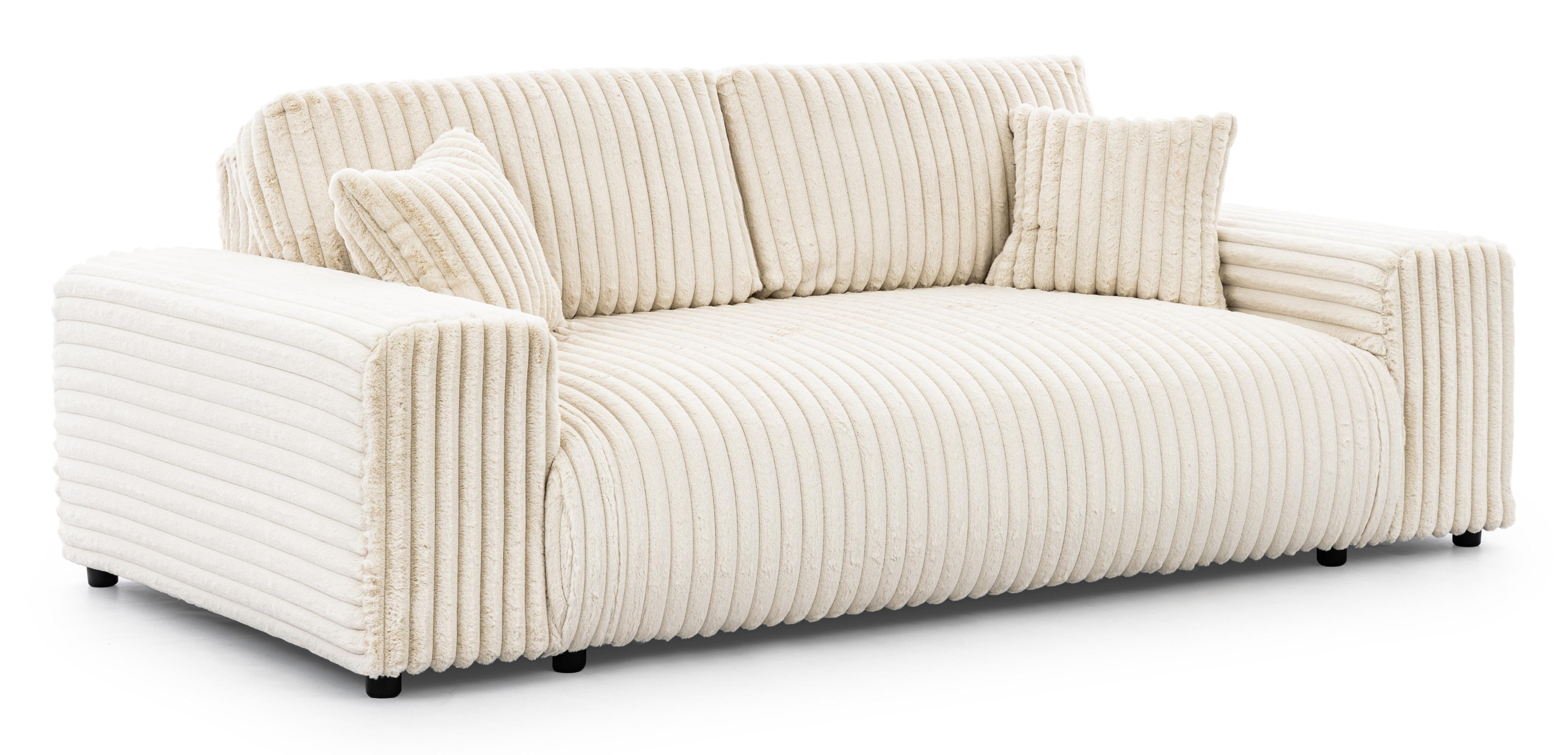 3-SITZER-SOFA Mollis Hellbeige Plüschcord - Beige/Schwarz, Holz/Kunststoff (213/79/108cm) - S-Style Möbel
