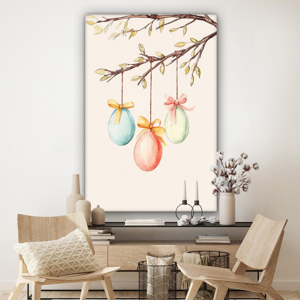 LEINWANDBILD Osterkuchen - Schleife - Eier Deko Groß 90x140 cm - Creme, Textil (90/140cm) - MuchoWow