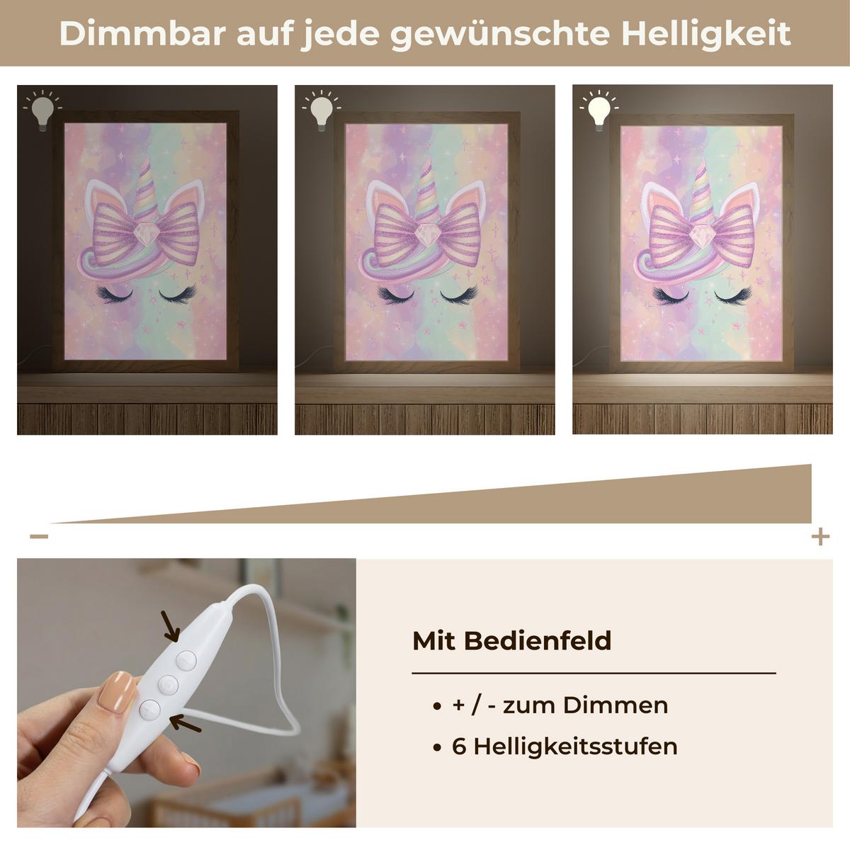 NACHTTISCHLAMPE Einhorn - Glitzer - Regenbogen - Pastell 20x30 cm - Hellrosa, Holzwerkstoff (8/20/30cm) - OnlyWow