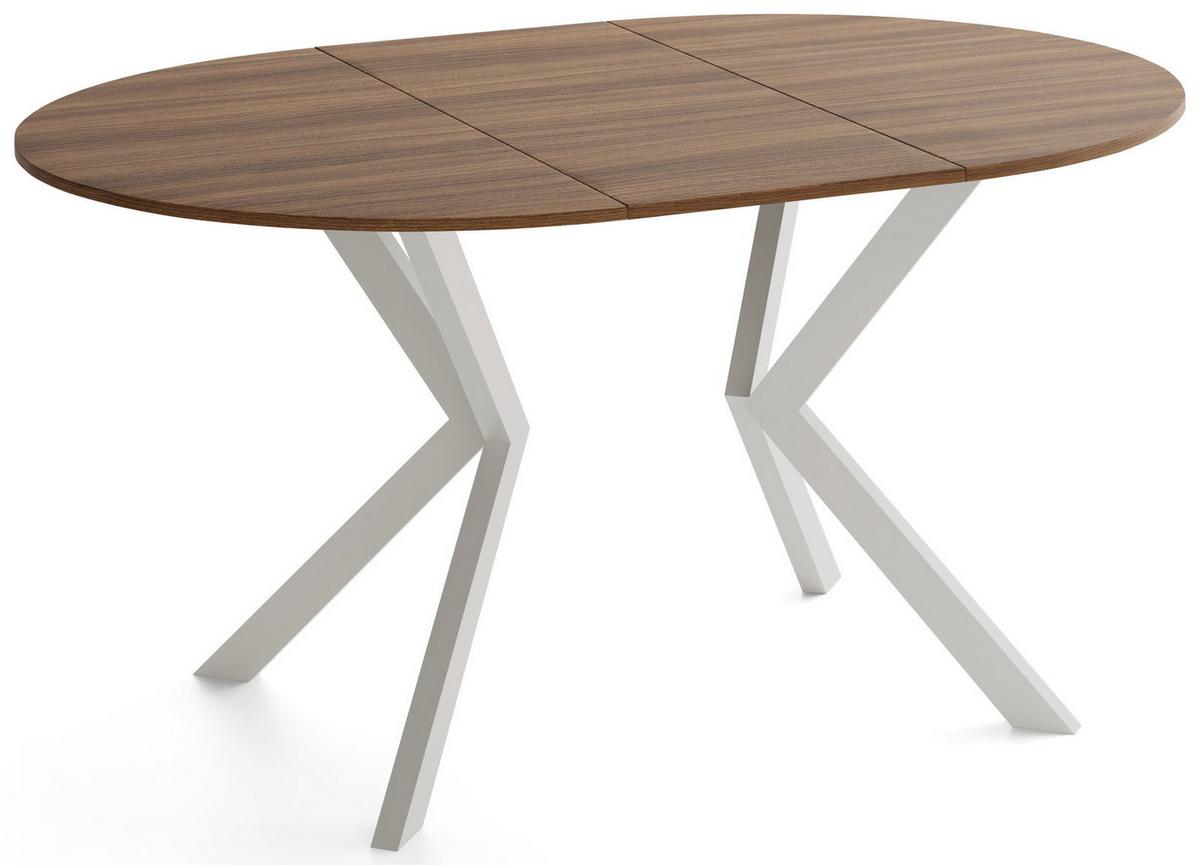 ESSTISCH Valio rund oval ausziehbar verlängerbar mit Metallbeinen in Kaschmir Grau, Nussbaum Braun 100-140/100/76 cm - Kaschmir/Beige, Holzwerkstoff/Metall (100/140/76cm) - WFL GROUP