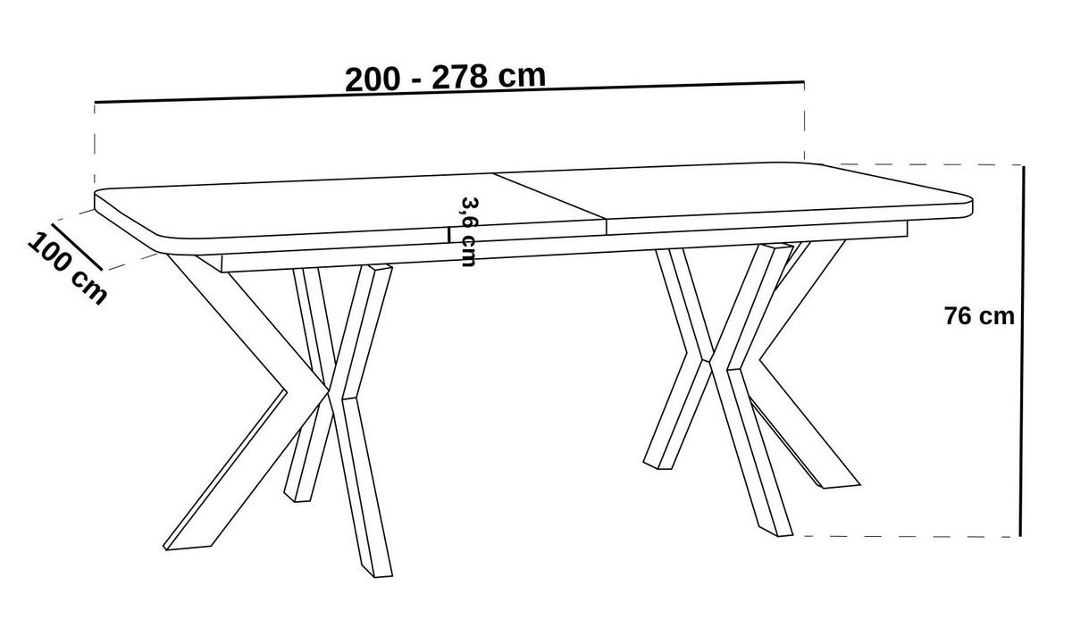 ESSTISCH Olivia ausziehbar rechteckig, Lancelot Eiche 200-280/100/76 - Eichefarben/Schwarz, Holzwerkstoff/Metall (100/280/76cm) - WFL GROUP