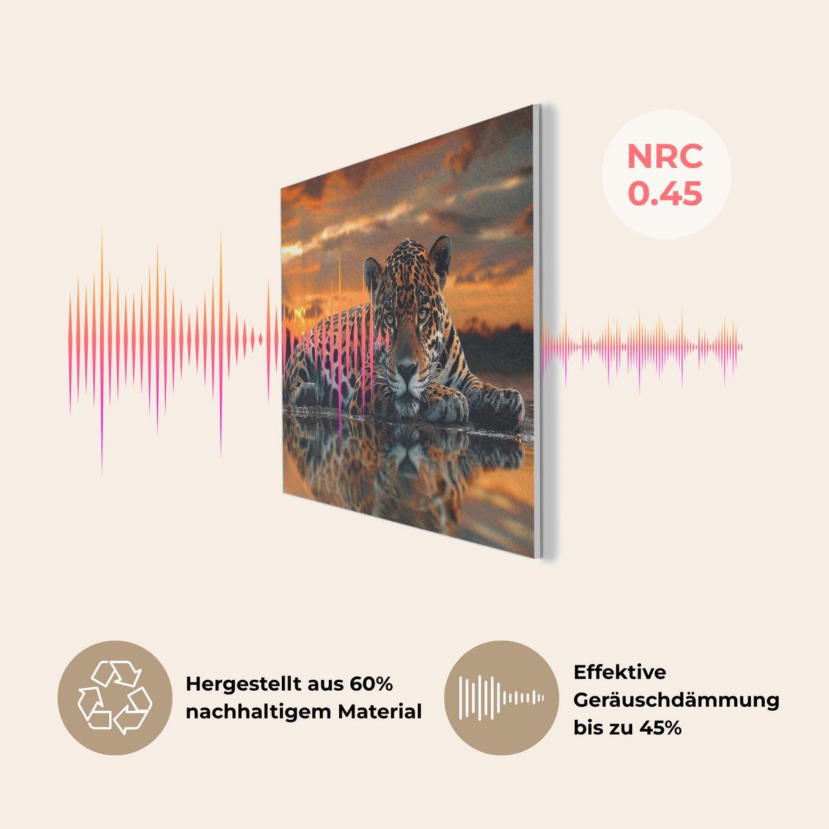 AKUSTIKBILD Natur - Leopard - Tier - Sonnenuntergang - Modern Wanddeko 70x50 cm - Orange, Kunststoff (70/50/0.9cm) - MuchoWow