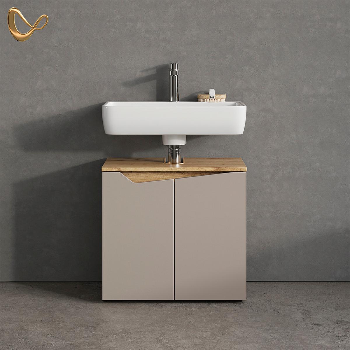 WASCHBECKENUNTERSCHRANK Timavo Greige 60 x 57.5 cm mit 2 Türen - Greige, Holzwerkstoff (60/57.5/35cm) - Livinity®