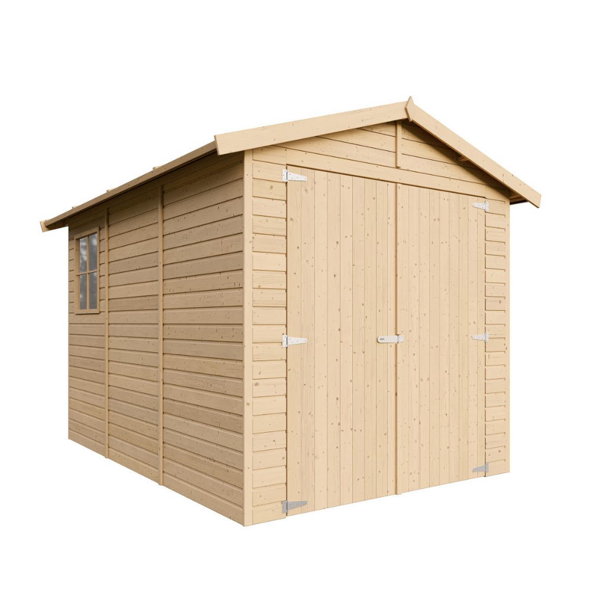 HOLZGARAGE - Abstellraum mit Fenstern- H222x244x320 cm/ 6 m² - M105 - Naturfarben, Holz (205/180/297cm) - Timbela