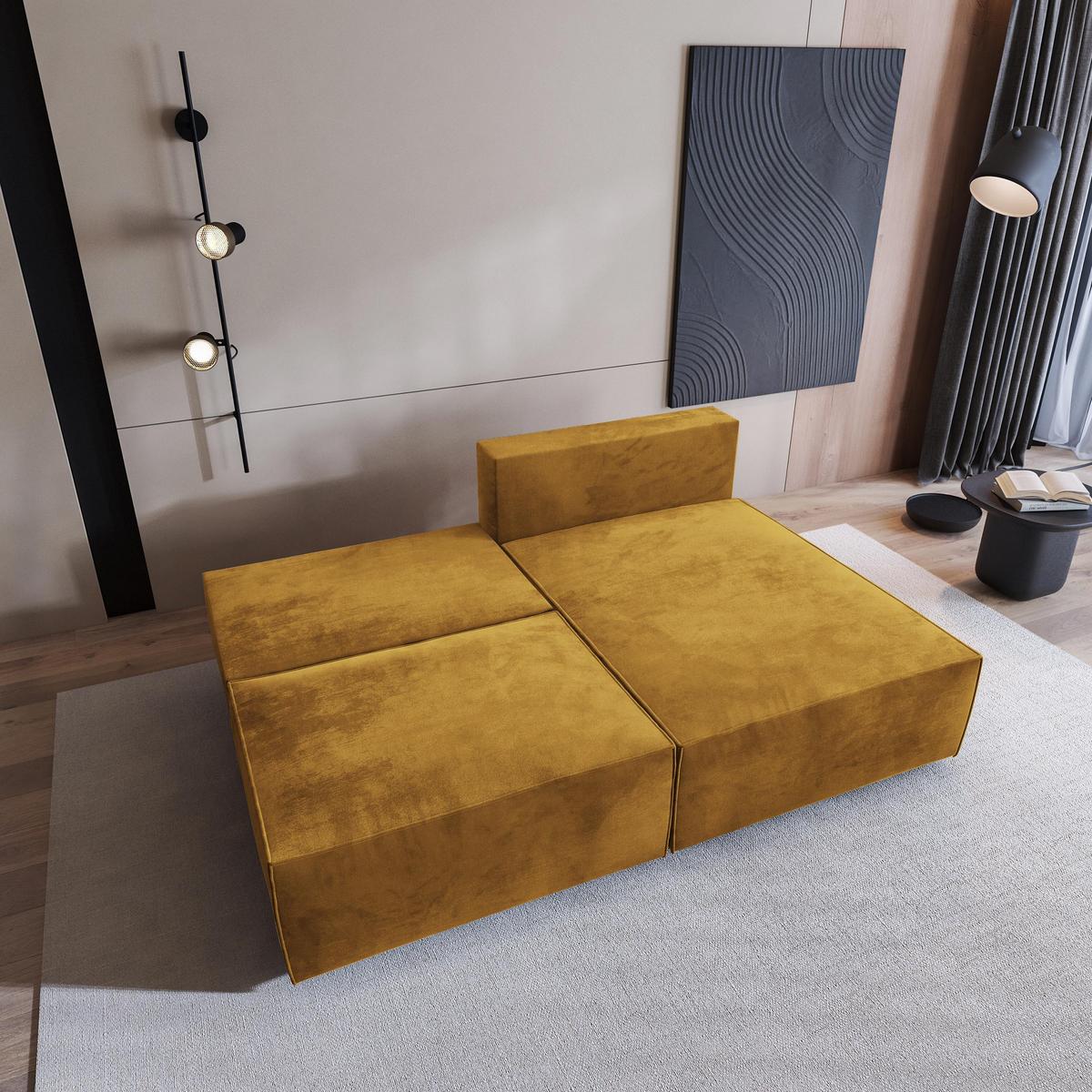 ECKSOFA FIORO M Gelb Velours-Stoff mit Schlaffunktion - Gelb/Grau, Holz/Kunststoff (204/148cm) - MASSENO