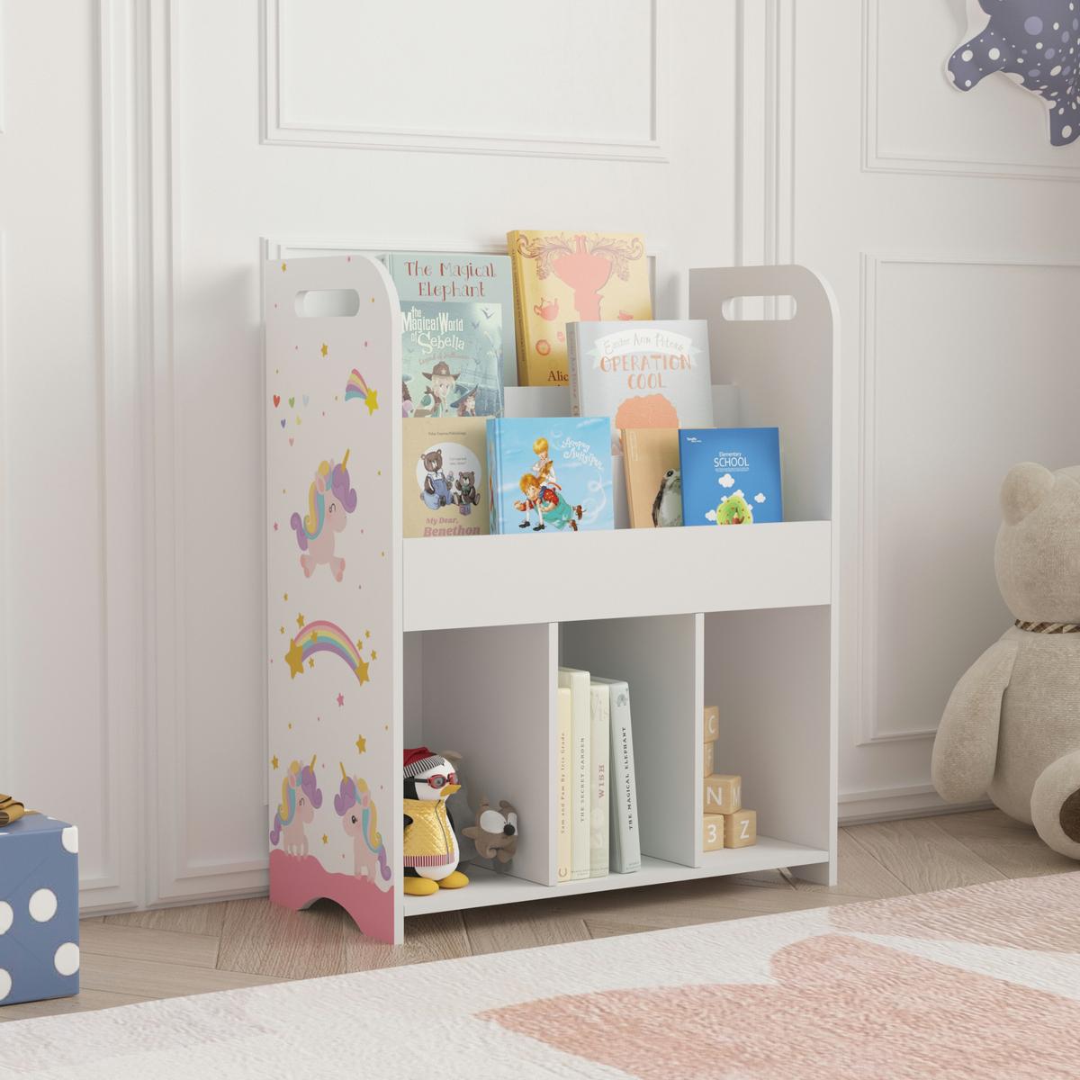 KINDERREGAL Røyrvik - Lila/Weiß, Holzwerkstoff (62/75/29cm) - [en.casa]