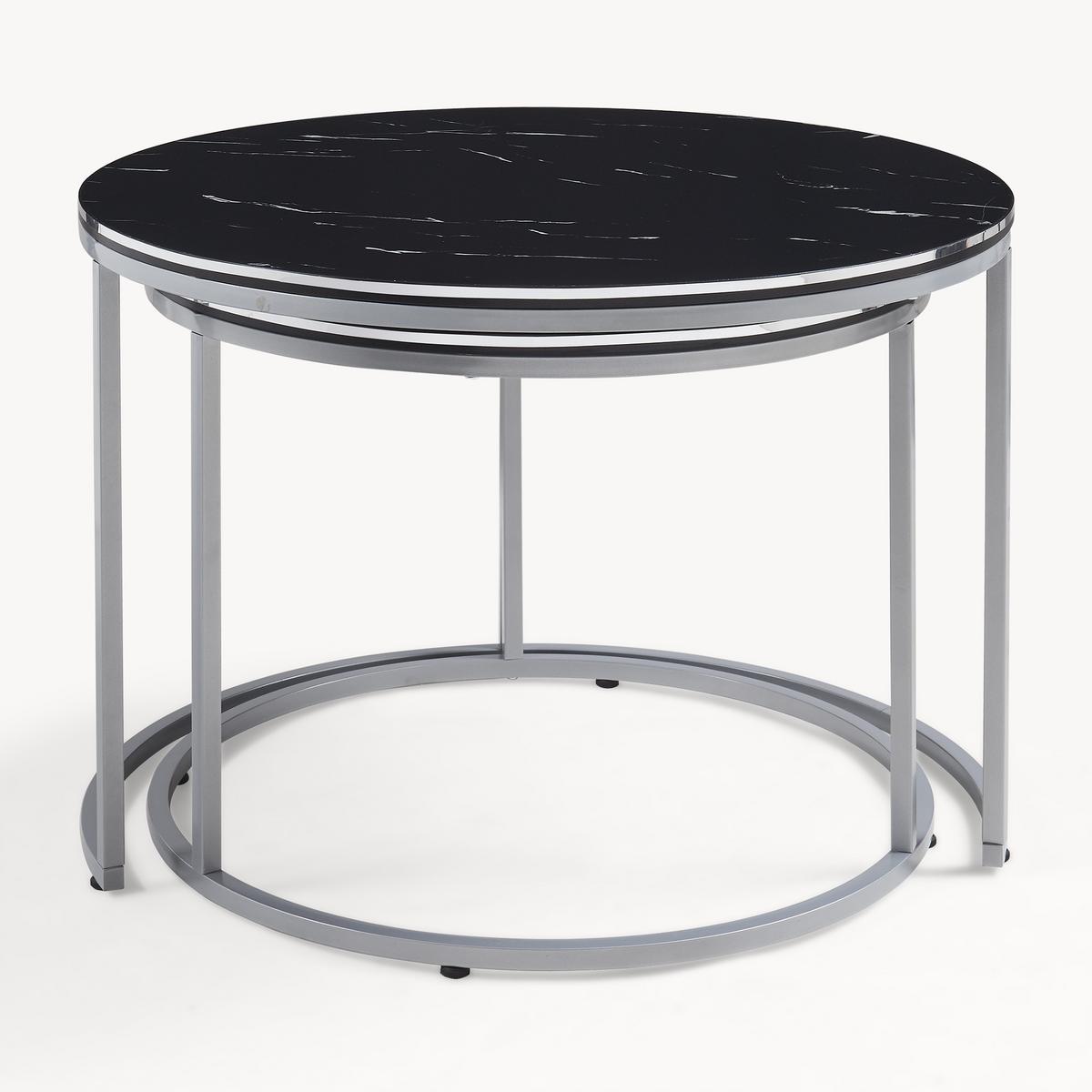 COUCHTISCH SET Skagen 2-teilig 70/70/50 - Silberfarben/Schwarz, Holzwerkstoff (70/70/50cm) - [en.casa]
