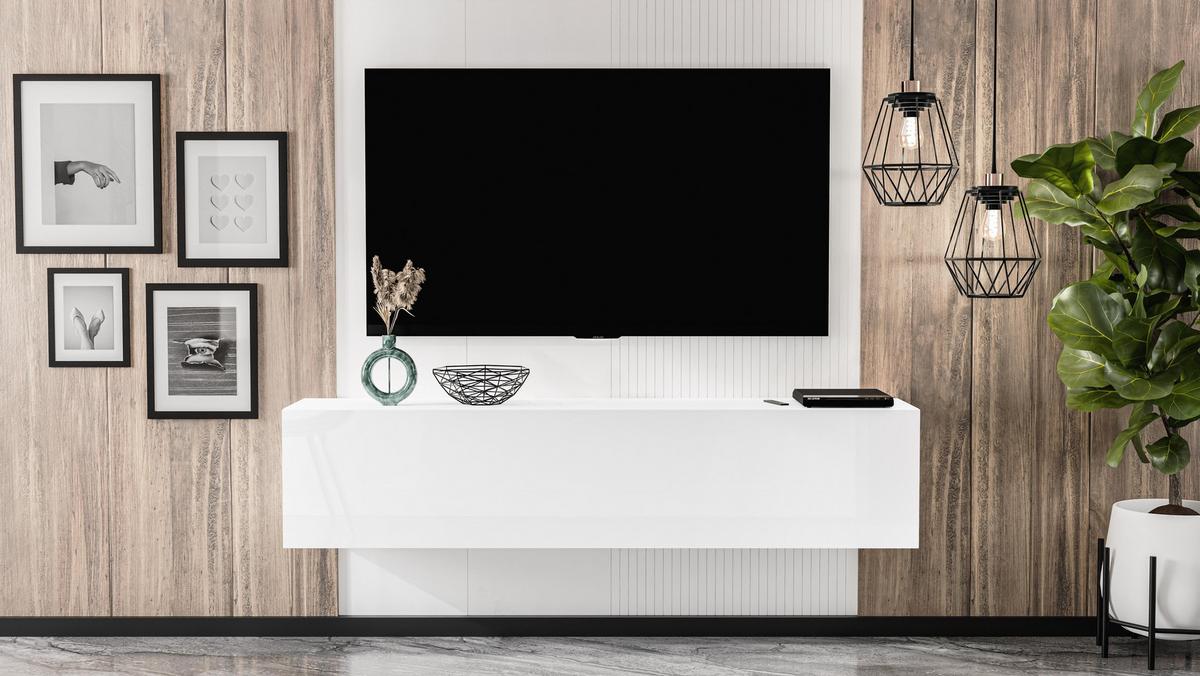 LOWBOARD ZIVOLLI 160 Weiß 160/34/32 cm – TV-Schrank für Wandmontage - Weiß, Holzwerkstoff/Kunststoff (160/34/32cm) - AX Living