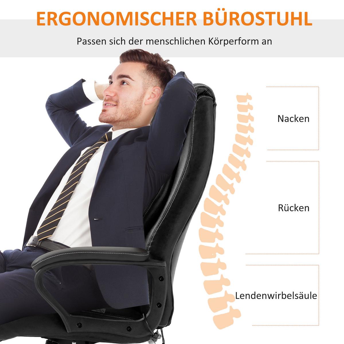 BÜROSTUHL mit Massage, Schwarz - Schwarz, Leder (64/120/74cm) - Vinsetto