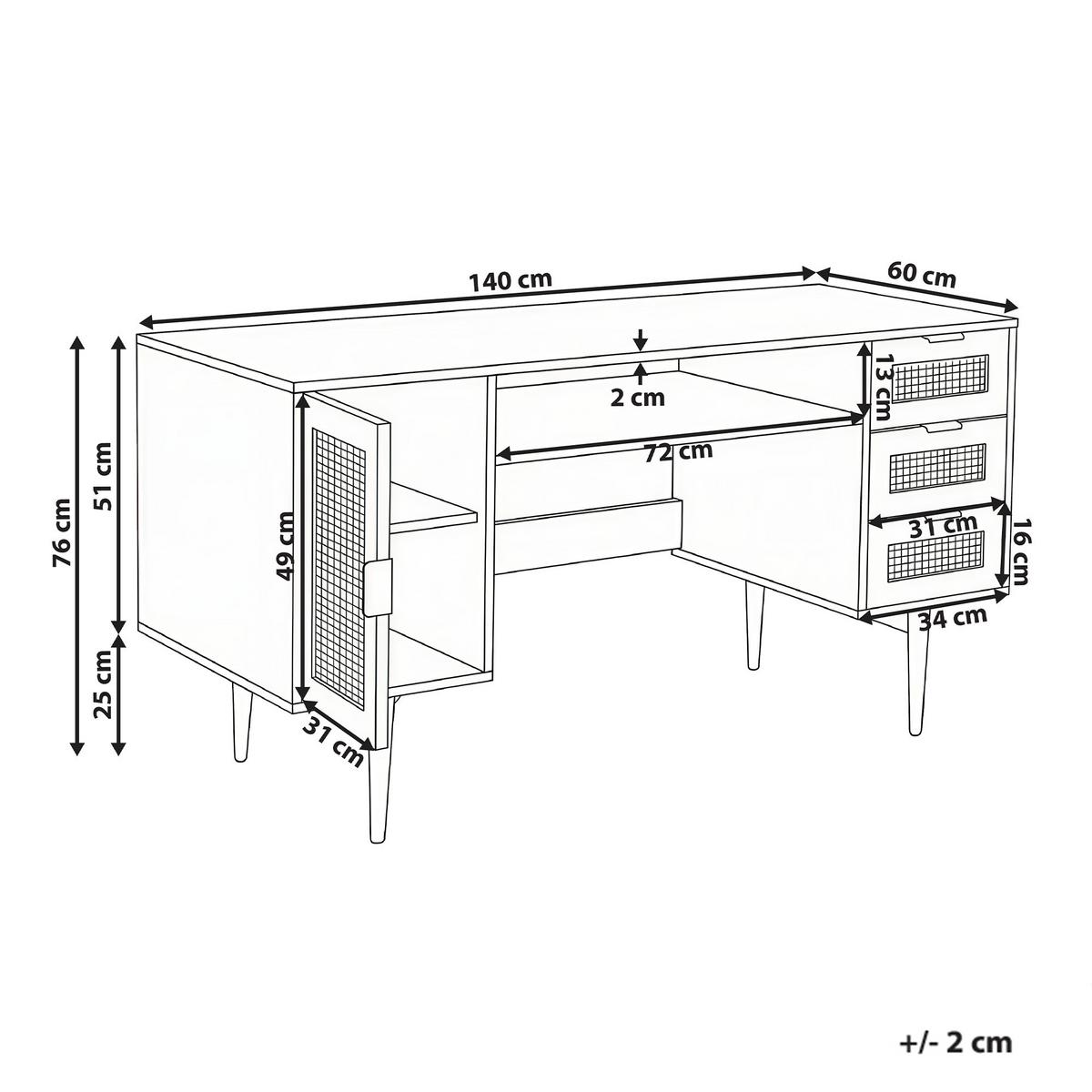 SCHREIBTISCH 140/60 cm Hellbraun Raffra - Hellbraun/Braun, Holzwerkstoff/Metall (60/140/75cm) - Beliani