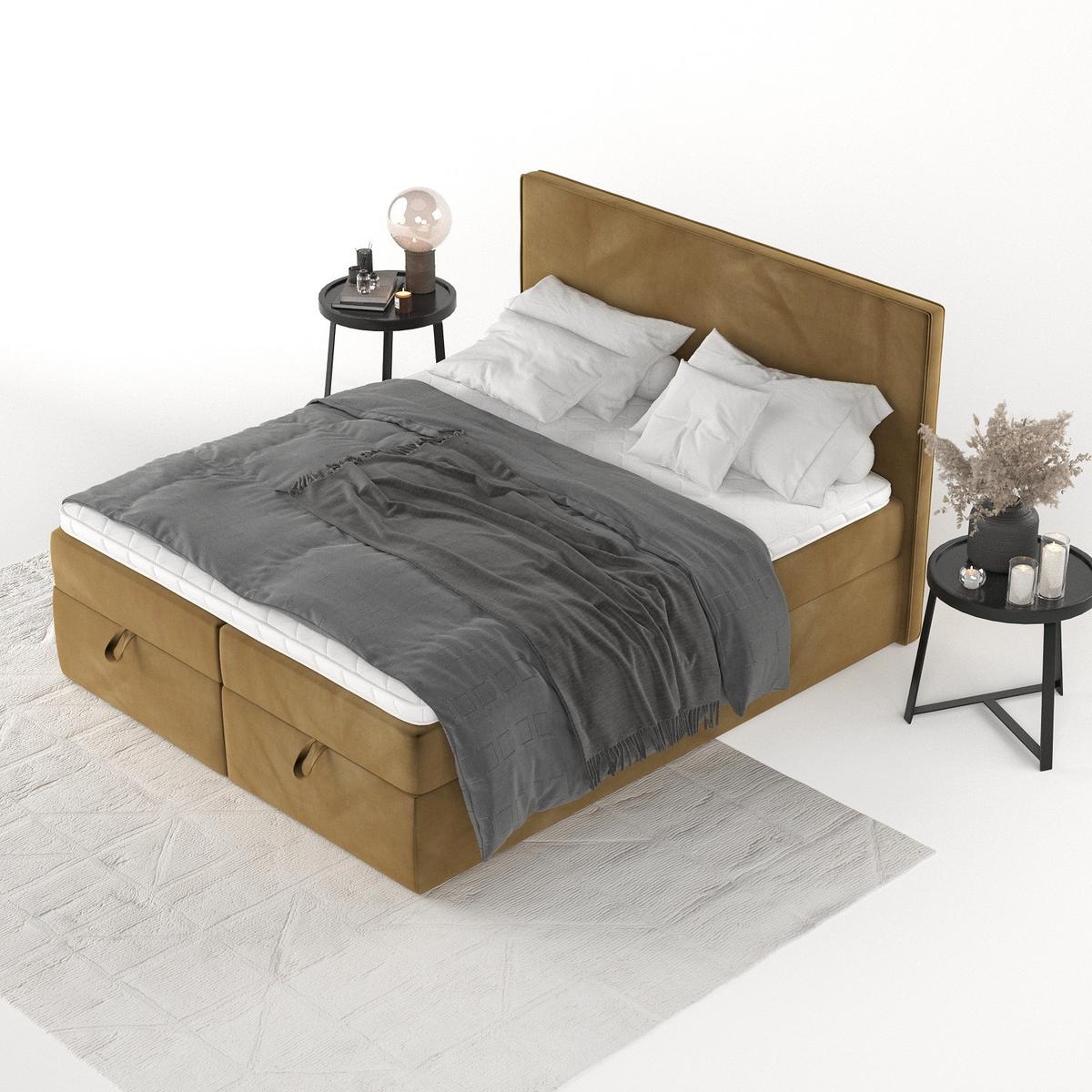 BOXBETT Velma 180/200 cm Honiggelb im Kronos Stoff - Schwarz/Honig, Holz/Holzwerkstoff (180/200cm) - AltaBeds