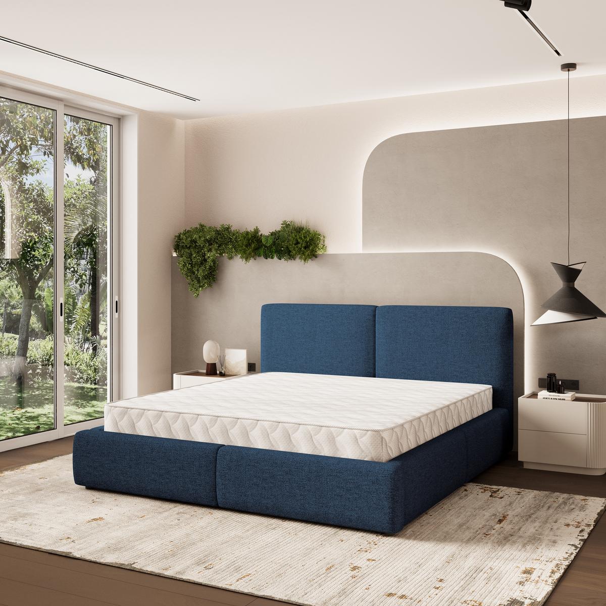 POLSTERBETT FELURO 140x200 cm mit Bettkästen - Blau - Blau, Holz (140/200cm) - MASSENO