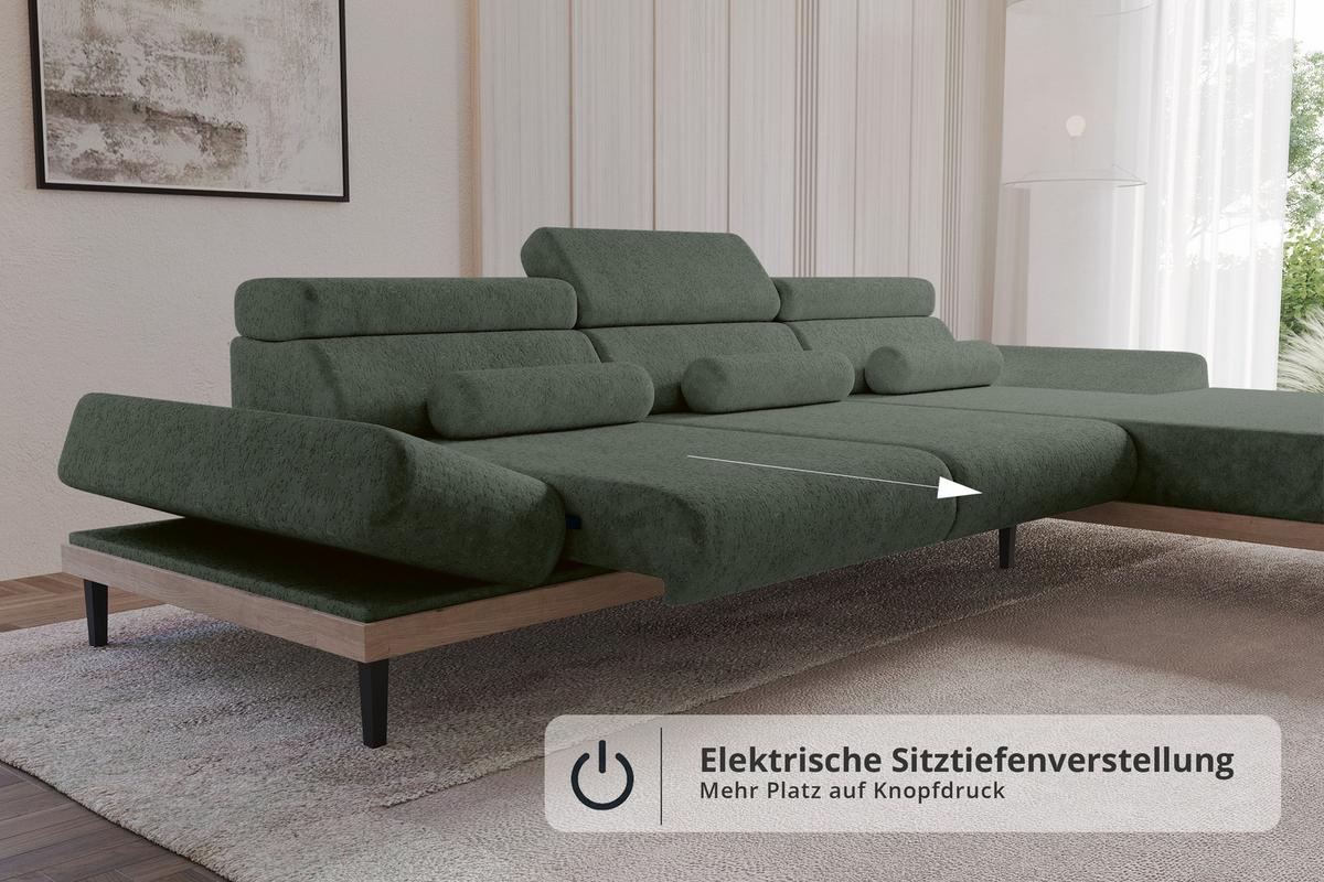 ELEKTRISCHES ECKSOFA Rechts MONA 316x205x85 Grün Velours - Grün, Holzwerkstoff/Textil (316/205cm) - ALTDECOR