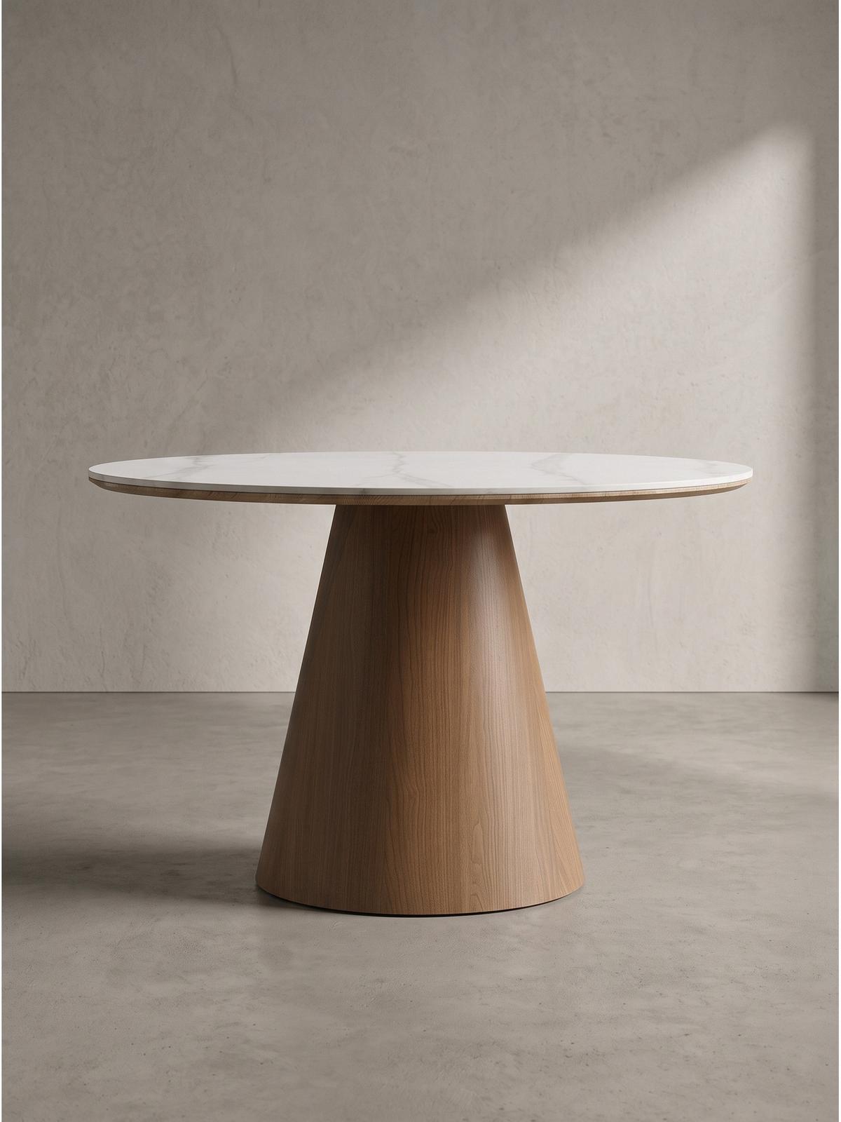 ESSTISCH LOVRAN, Sinterstein, Weiß-Braun, Ø 120 x 75 cm - Braun, Holzwerkstoff/Metall (120/120/75cm) - KADIMA DESIGN