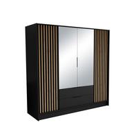 DREHTÜRENSCHRANK PELOR 200/200/51 cm Modern Kleiderschrank 4-türig mit Spiegel Schwarz - Schwarz, Holzwerkstoff (200/200/51cm) - MASSENO