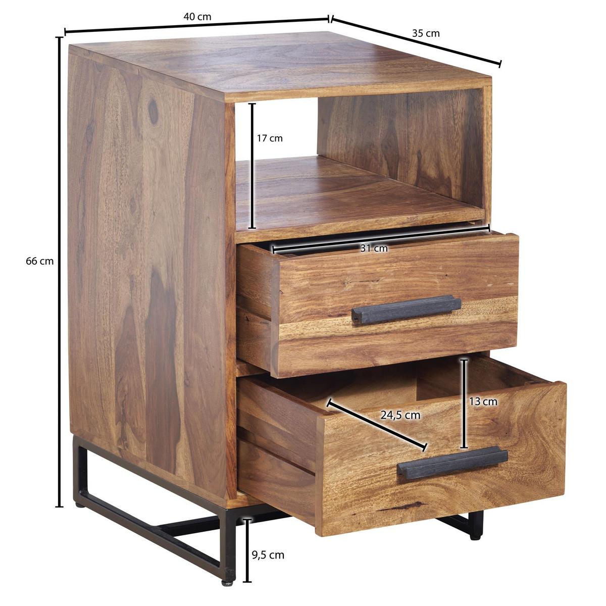 NACHTTISCH – Massivholz/Metall, Industrial-Stil, für Boxspringbett - Schwarz/Braun, Holz/Metall (40/66/35cm) - KADIMA DESIGN