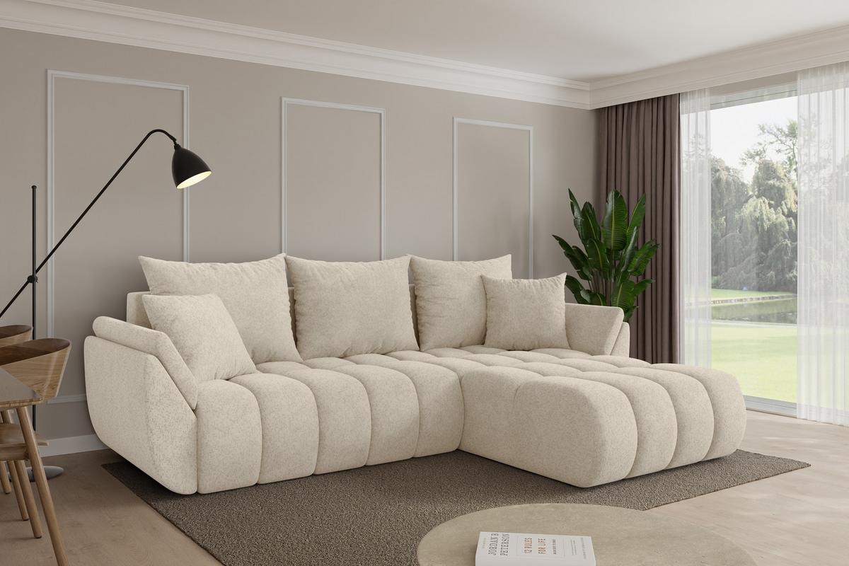 ECKSOFA mit Schlaffunktion Ottomane Rechts TOKO-L-v1 277x194x86 Creme Velours - Creme/Schwarz, Holzwerkstoff/Kunststoff (277/194cm) - ALTDECOR