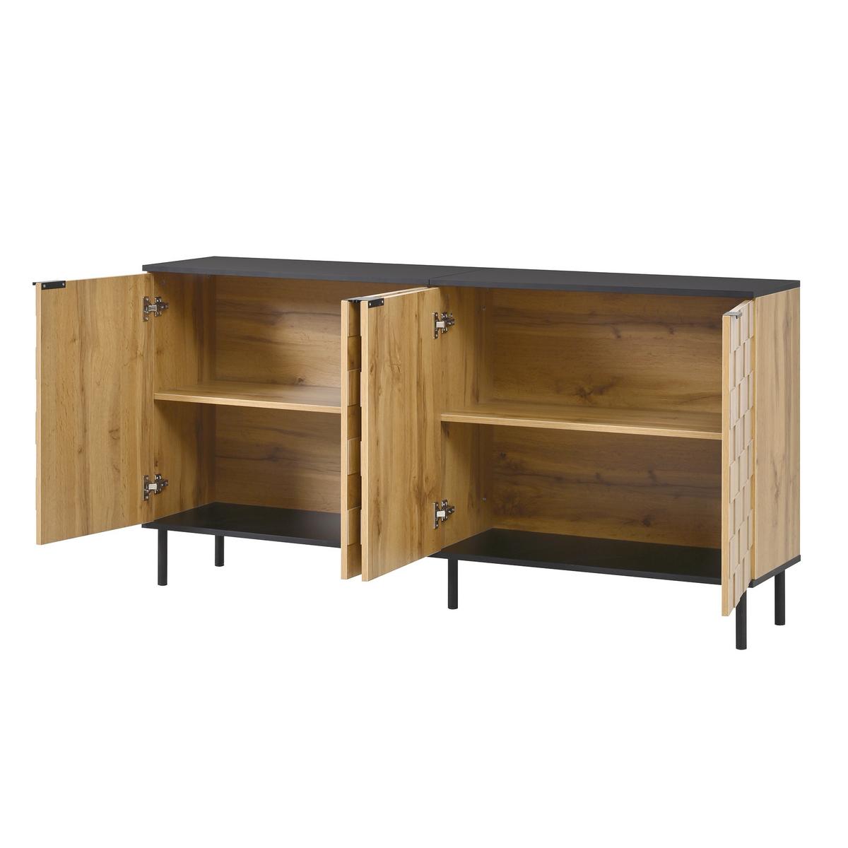 SIDEBOARD holzoptik & mosaik-design mit 2 türen & schwarzen metallfüßen - Naturfarben, Holzwerkstoff (160/80.5/35cm) - Urban Meuble