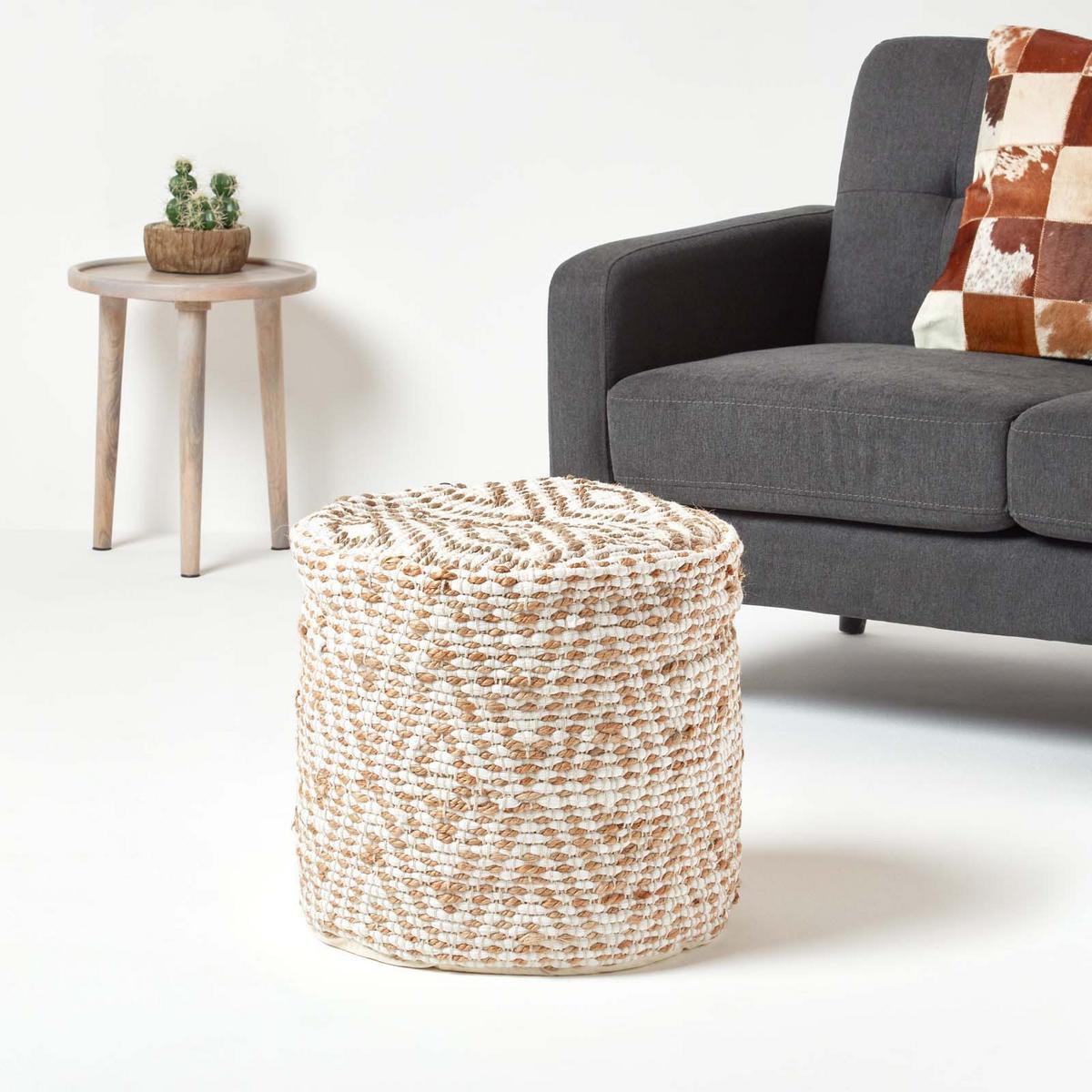 SITZPOUF Sierra, rund mit Ethno-Muster, 40/40/45 cm - Beige, Textil (45/40/45cm) - Homescapes