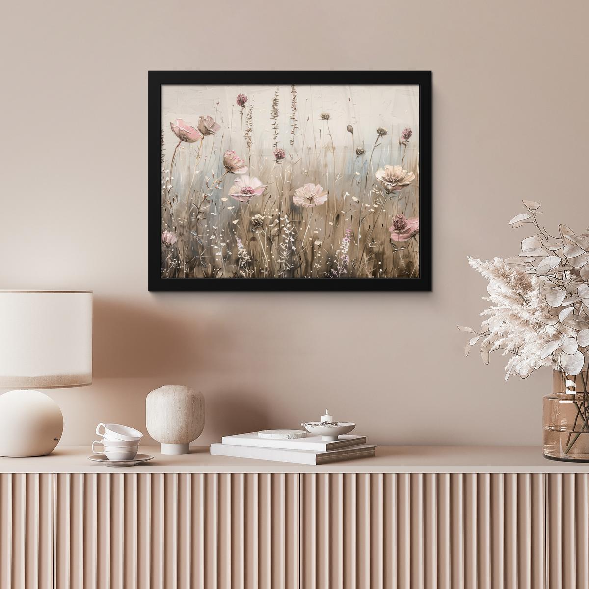 POSTER MIT RAHMENGERAHMTES BILD Blumen - Rosa - Modern - Beige 40x30 cm - Beige, Papier (40/30cm) - MuchoWow
