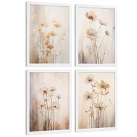 POSTER 4er-Set Wandbilder Blumen Vintage modern Wohnzimmer Deko, Schlafzimmer, Küche, Badezimmer Rahmenlos A3 - Weiß, Papier (29.7/1/42cm) - Nacnic