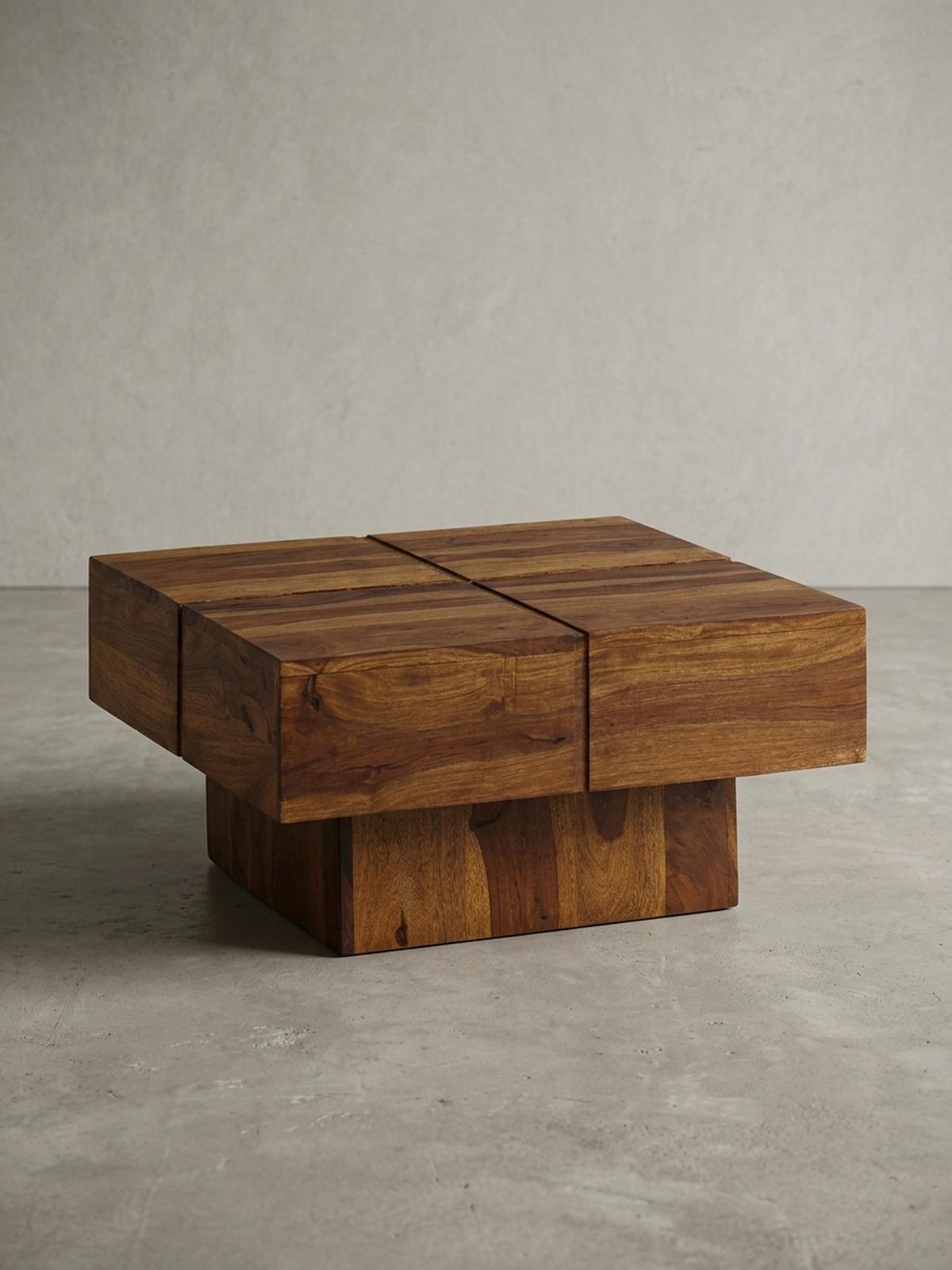 COUCHTISCH Quadrat in Sheesham Massivholz, Modernes Rillenmuster, Maße 57,5x57,5x30 cm - Braun, Holz (58/58/30cm) - KADIMA DESIGN