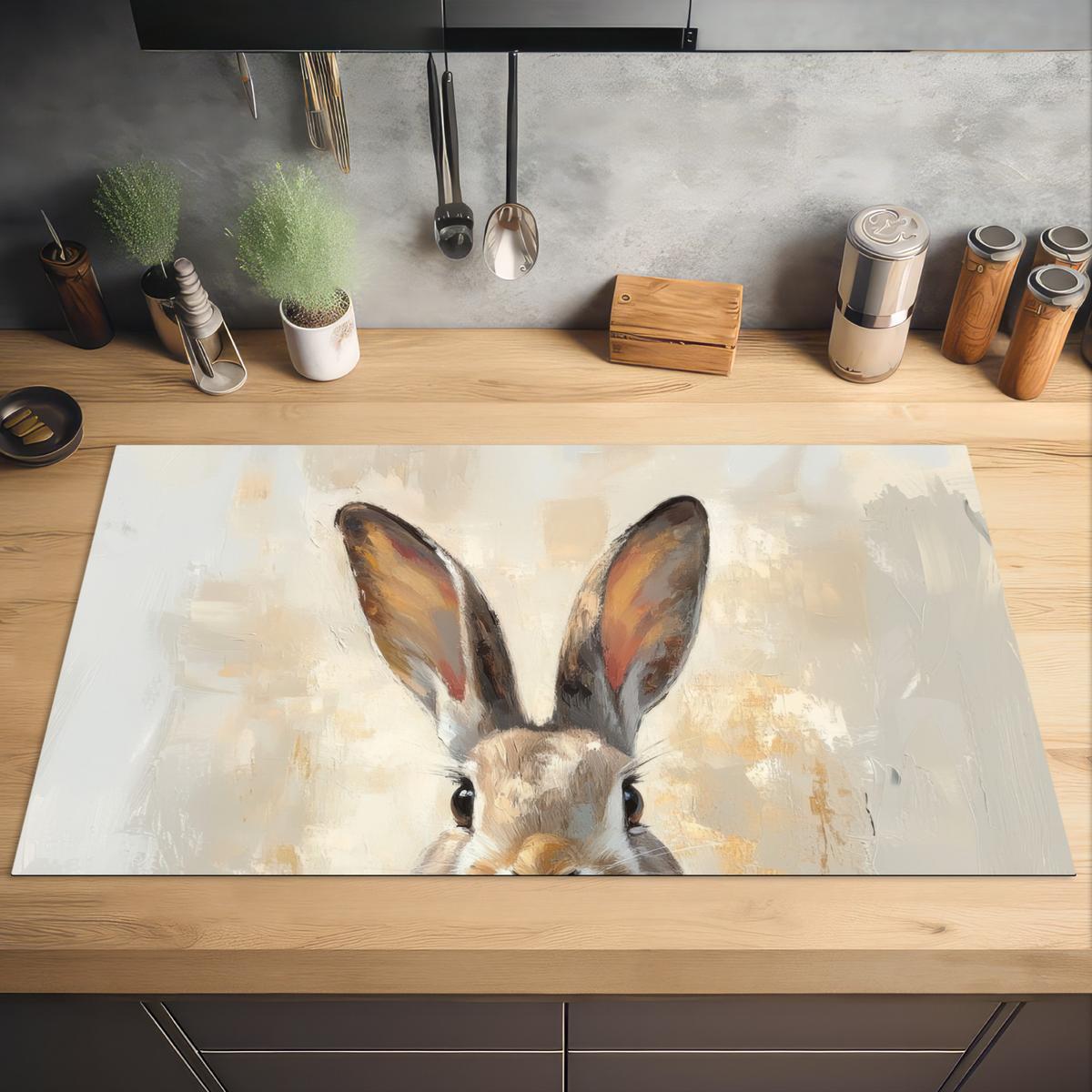 HERDABDECKPLATTE Hase - Ohren - Braun Induktionsschutz 91.6x52.7 cm - Beige, Kunststoff (91.6/52.7/0.2cm) - MuchoWow