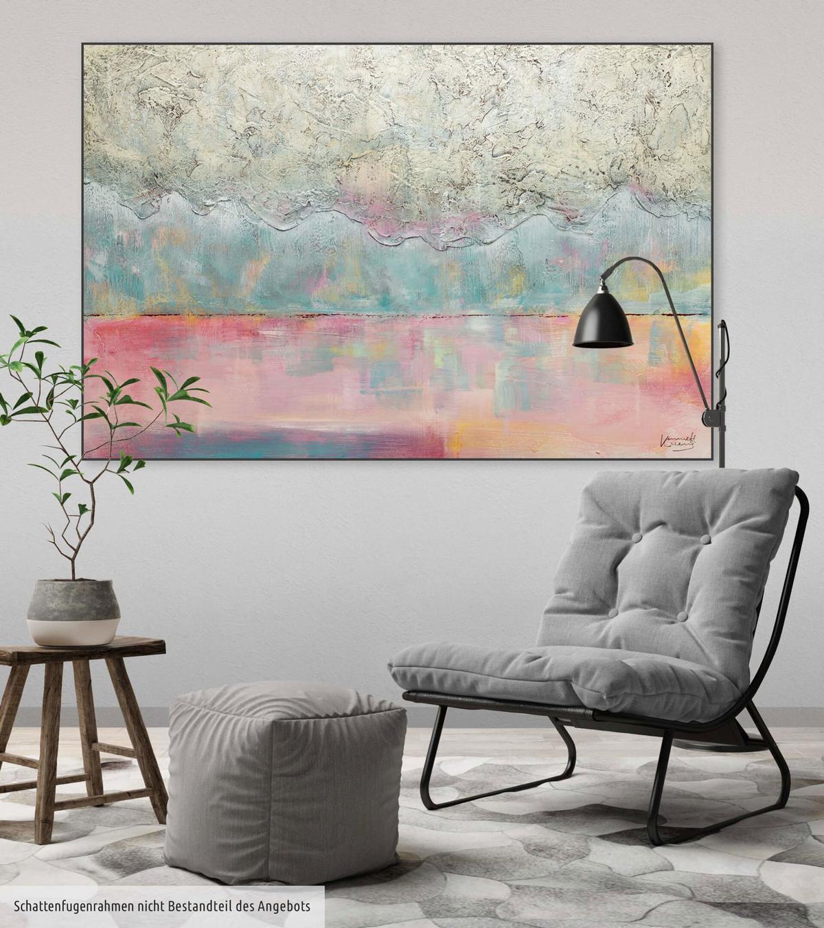 ÖLGEMÄLDE 120/80 cm - Türkis/Beige, Holz/Textil (120/80cm) - KUNSTLOFT