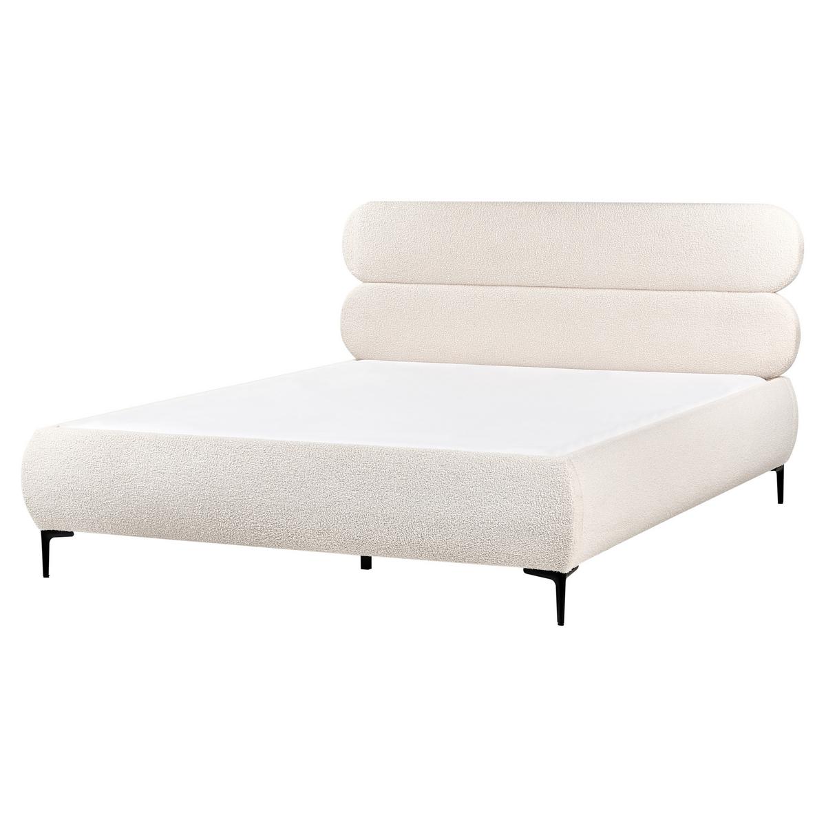 BETT mit Lattenrost 160/200 cm Bouclé Cremeweiß Lessay - Creme, Textil (160/200cm) - Beliani