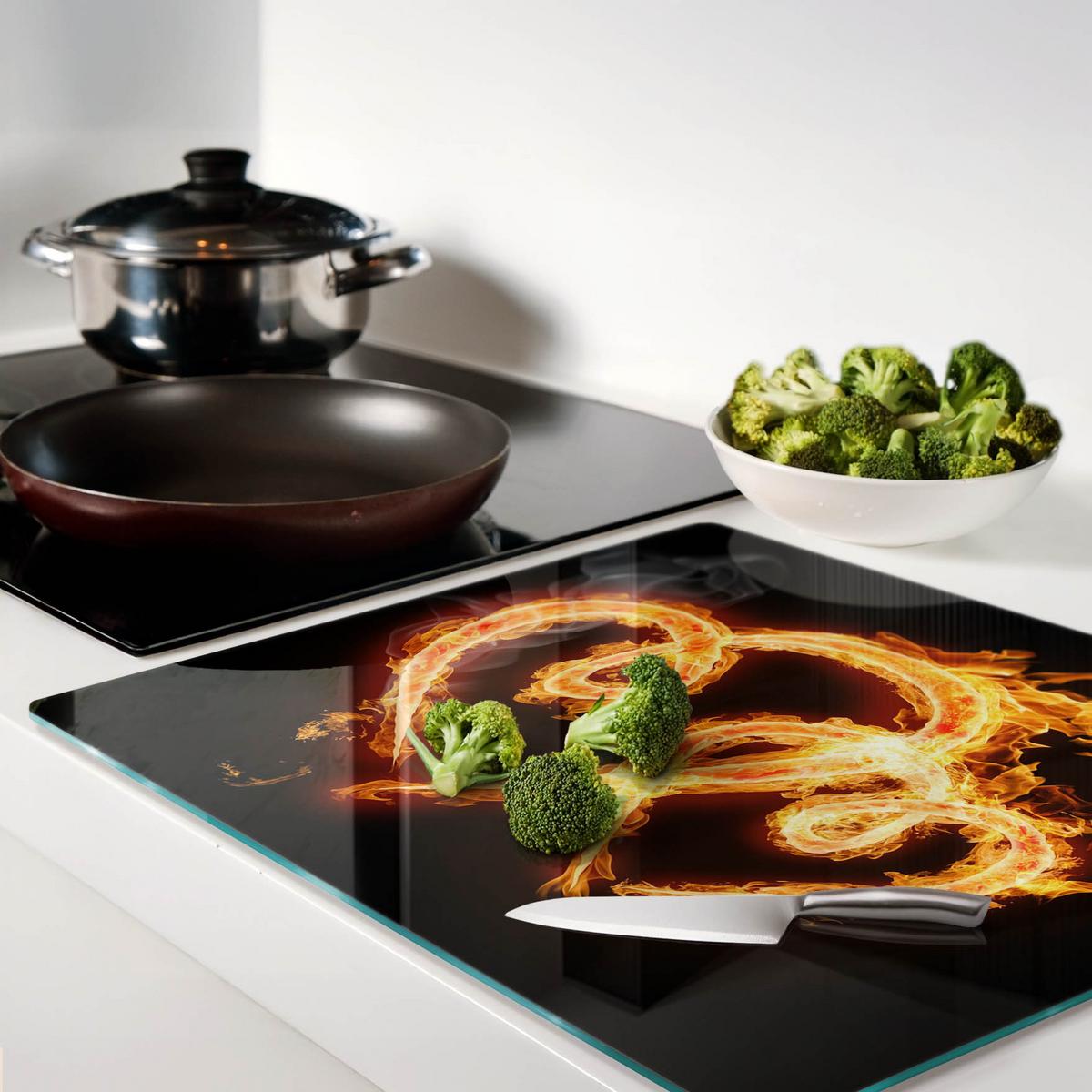 GLASPLATTE 60x52 cm Feuerherzen - Schwarz, Glas (60/0.4/52cm) - TULUP