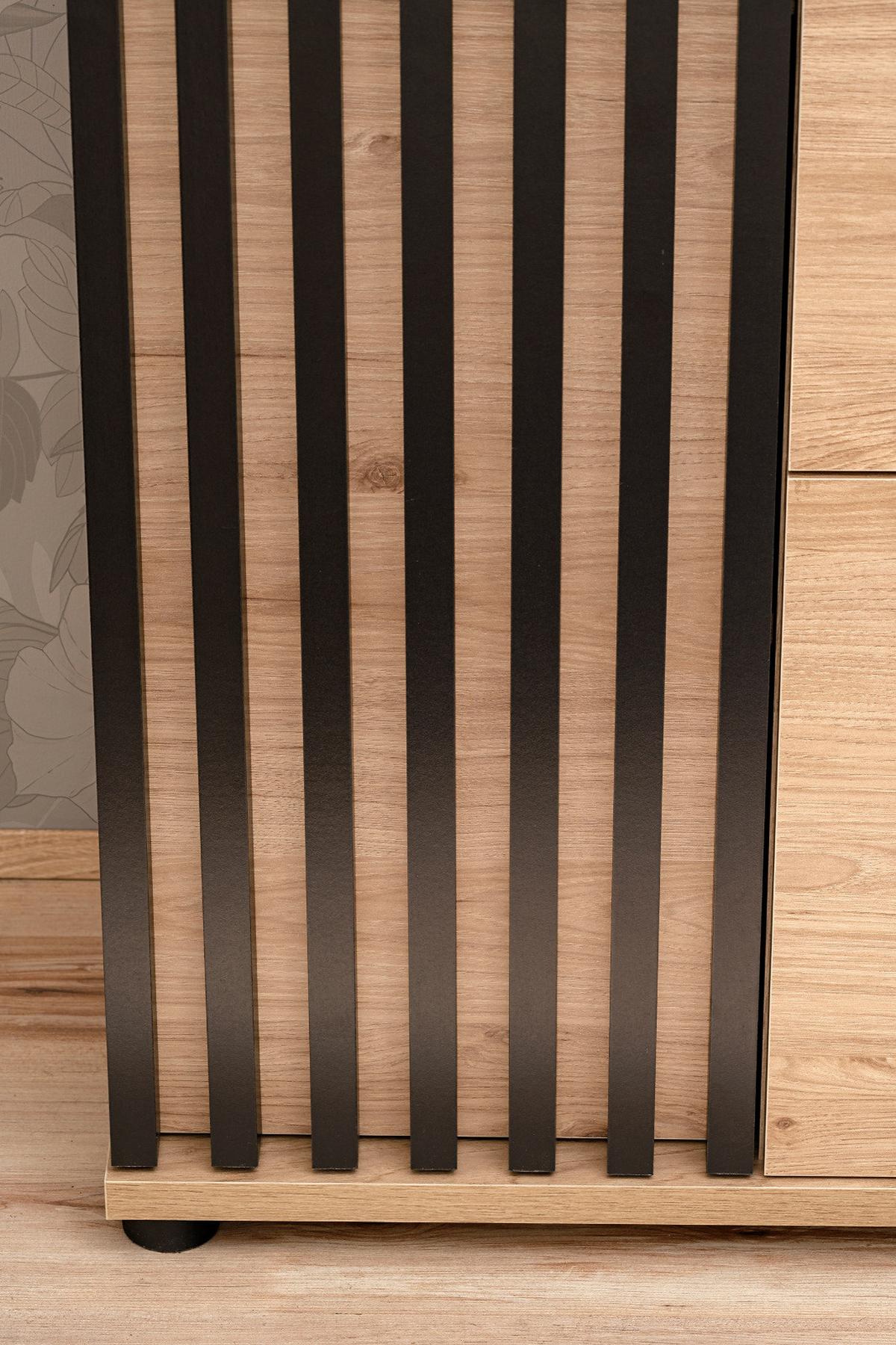 GARDEROBENSCHRANK Eiche, schwarz 60 cm, Flurschrank mit variabler Inneneinteilung - Eichefarben/Schwarz, Holzwerkstoff/Kunststoff (60/202/35cm) - Furn.Design