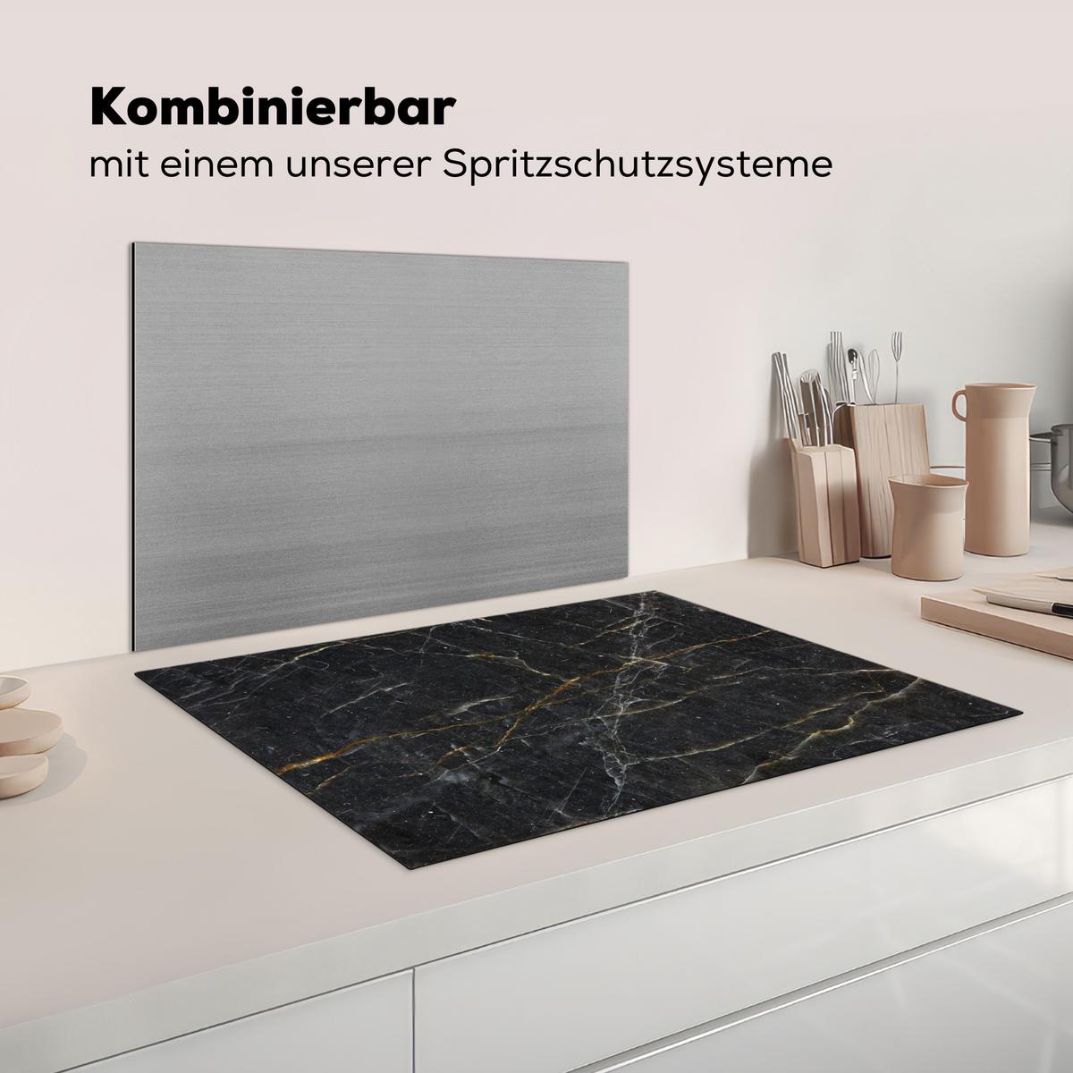 HERDABDECKPLATTE Marmor - Schwarz - Gold - Grau - Marmorstruktur Herdabdeckung Induktionsfeld 75x52 cm - Goldfarben, Kunststoff (75/52/0.2cm) - MuchoWow