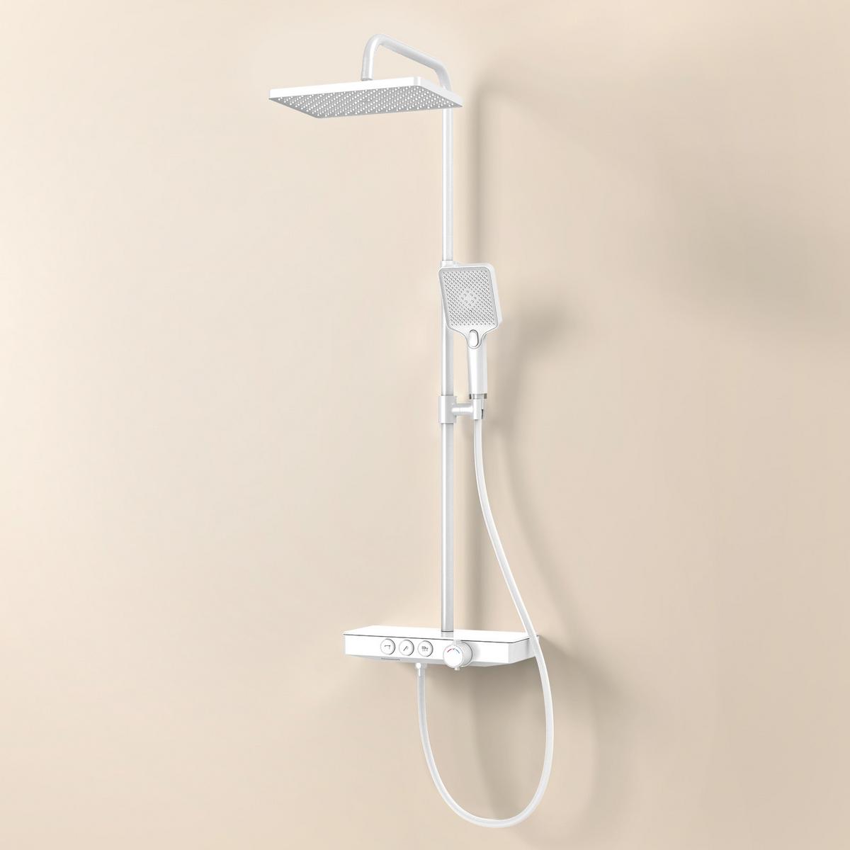 ÜBERKOPFBRAUSESET mit Thermostat höhenverstellbar Weiß 112,7/46 cm - Weiß, Metall (36/118/48.7cm) - EMKE