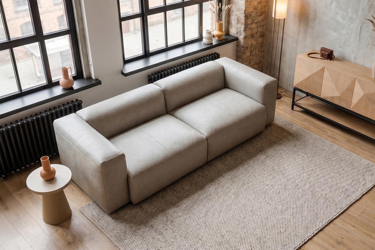 SOFA CELESTE Grau Leder - Schwarz/Grau, Leder/Kunststoff (302/72/114cm) - KAWOLA