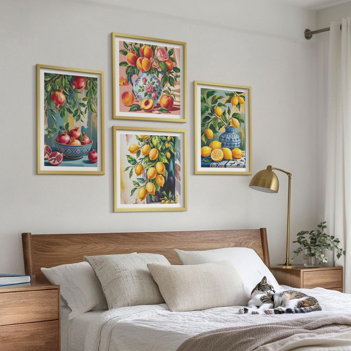 BILDER SET 4er Set - 50x50 cm & 40x60 cm Goldrahmen - Fruchtzusammensetzungen - Goldfarben, Kunststoff (50/50cm) - TULUP