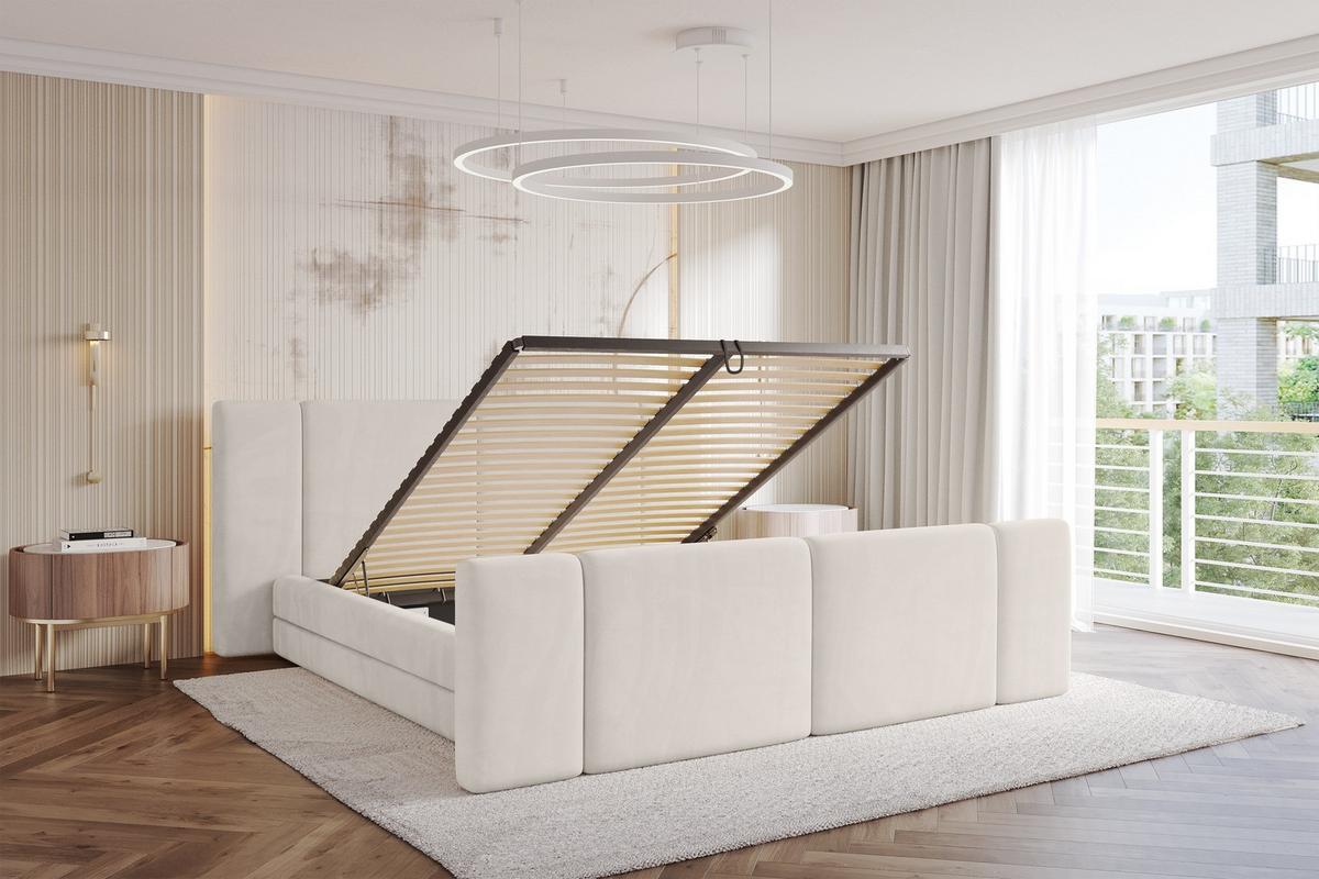 POLSTERBETT mit Bettkasten, Fußteil und Lattenrost, Bett mit Matratze H3/H4 - TEVO-Z 140x200 Beige - Ecru, Holzwerkstoff/Textil (140/200cm) - ALTDECOR