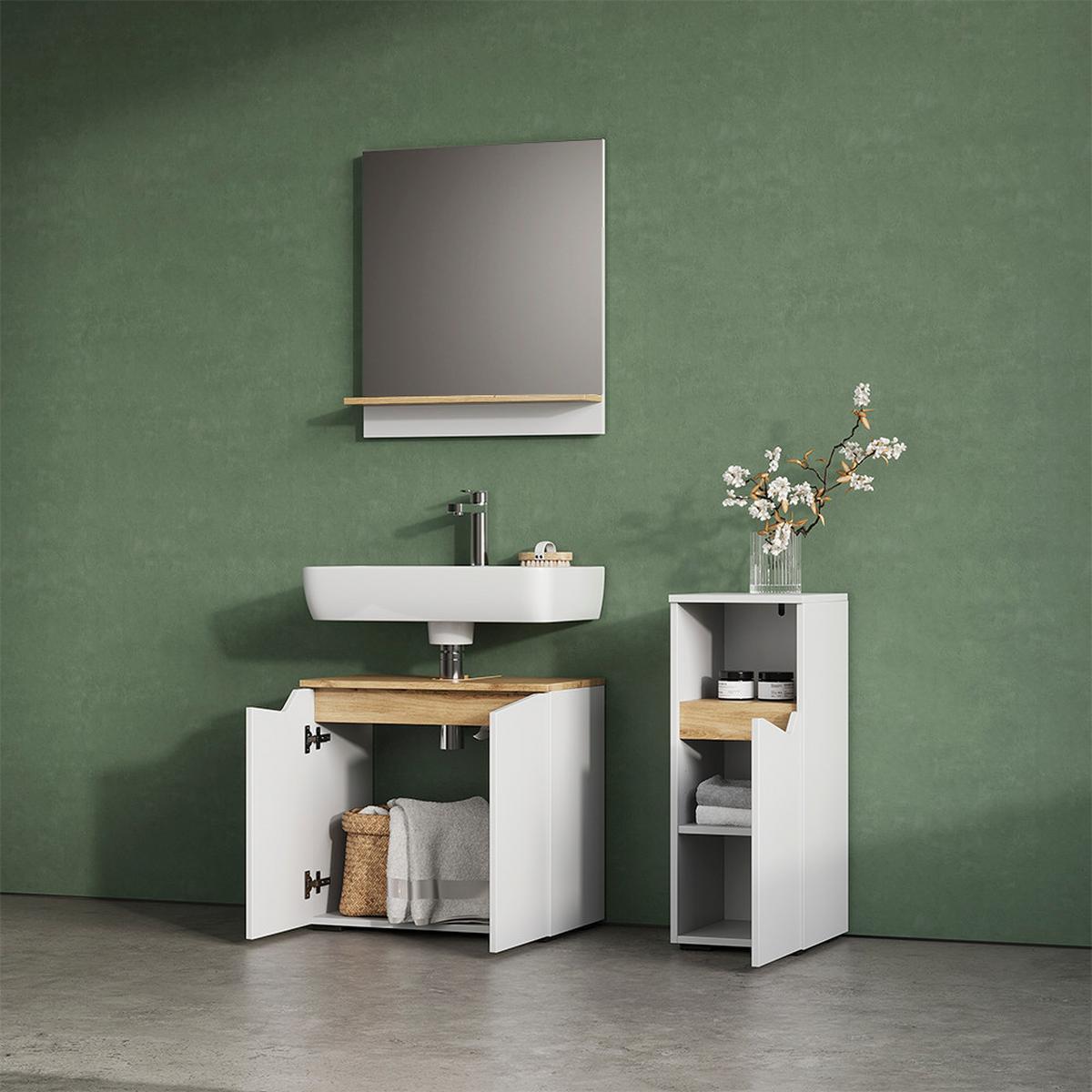 BADMÖBEL-KOMBINATION Timavo Weiß 3 Teile, mit Midischrank - Weiß, Holzwerkstoff (60/57/35cm) - Livinity®