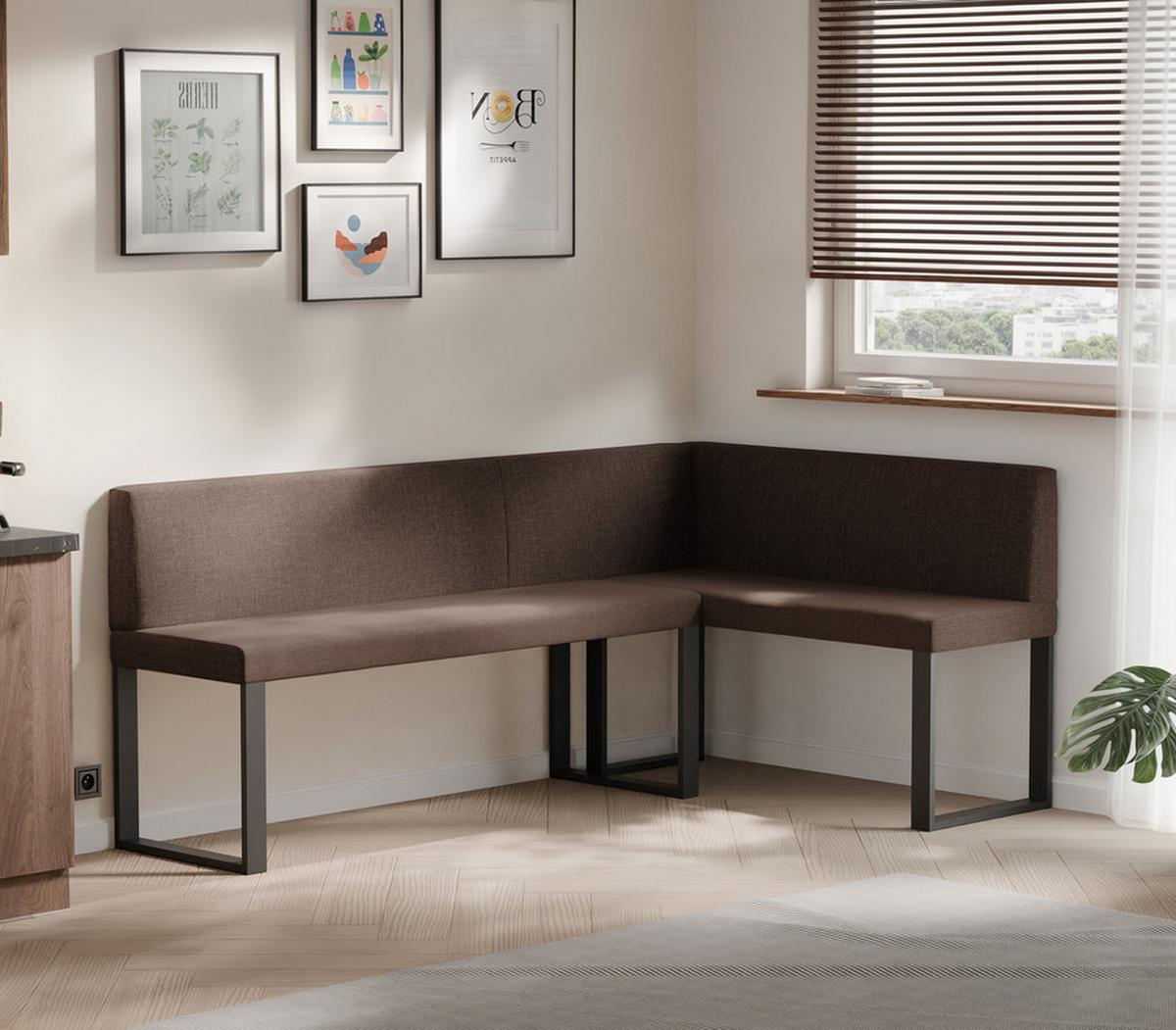 ECKBANK rechts SANA U Webstoff glatt, 142/196 cm Braun - Braun, Textil/Metall (142/196cm) - Idohome