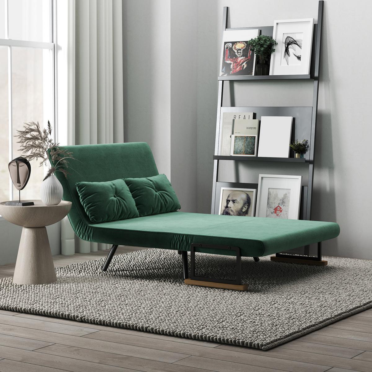 SCHLAFSOFA Schlafcouch mit Samtoptik Rückenkissen - Schwarz/Naturfarben, Holz/Textil (73/81/102cm) - HOMCOM