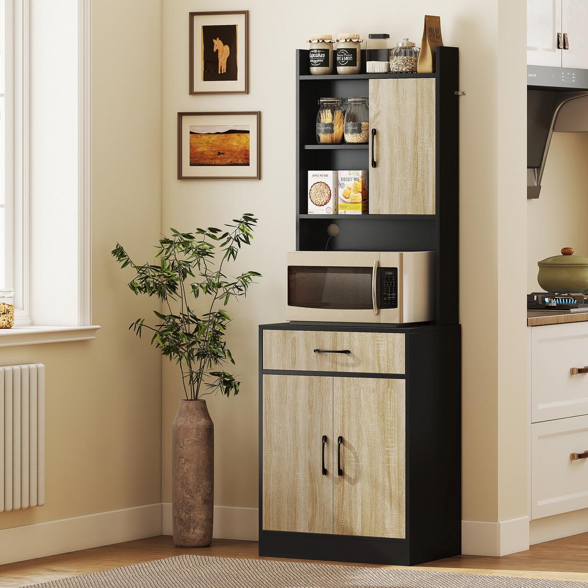 KÜCHENSCHRANK Spanlatte Naturholz Schwarz - Schwarz, Holzwerkstoff (40/180/60cm) - HOMCOM