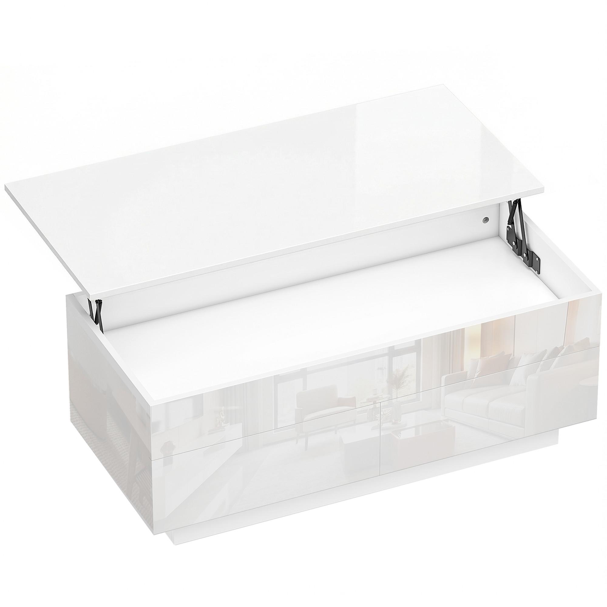 COUCHTISCH höhenverstellbar Spanplatte Hochglanzweiß - Weiß Hochglanz, Holzwerkstoff (102/48/54.5cm) - HOMCOM