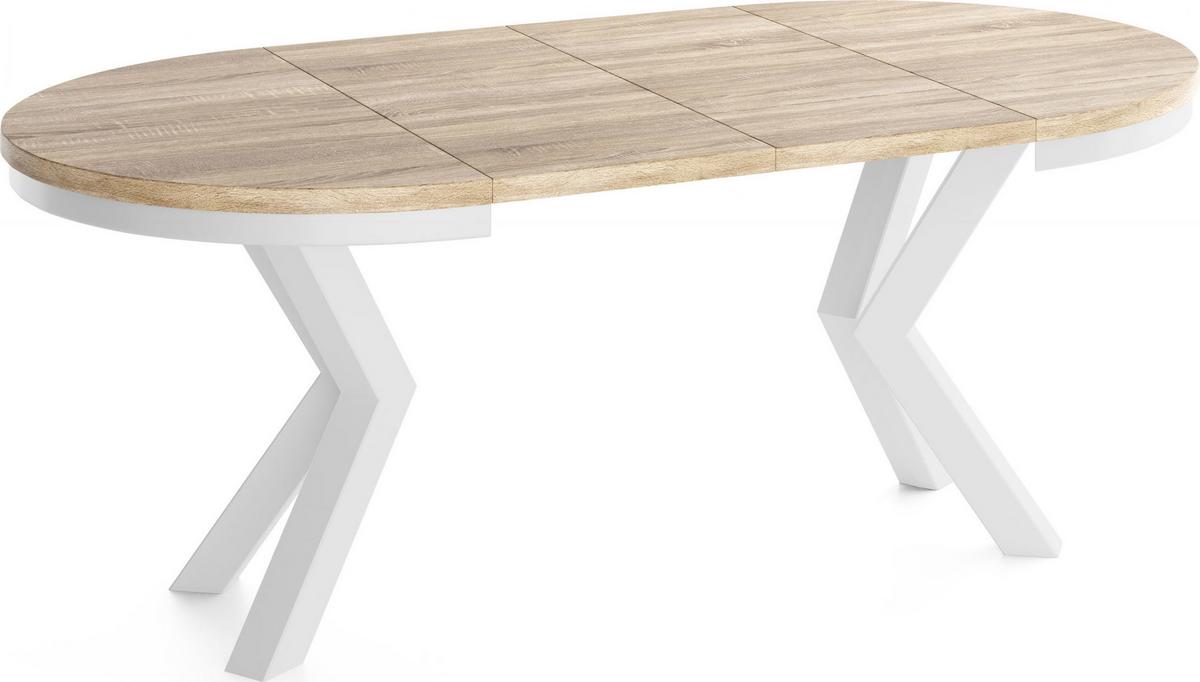 ESSTISCH Clara Weiß runder ausziehbarer, Dunkelgrauer Chicago Beton 120-200/120/76 cm - Dunkelgrau/Weiß, Holzwerkstoff/Metall (120/196/76cm) - WFL GROUP