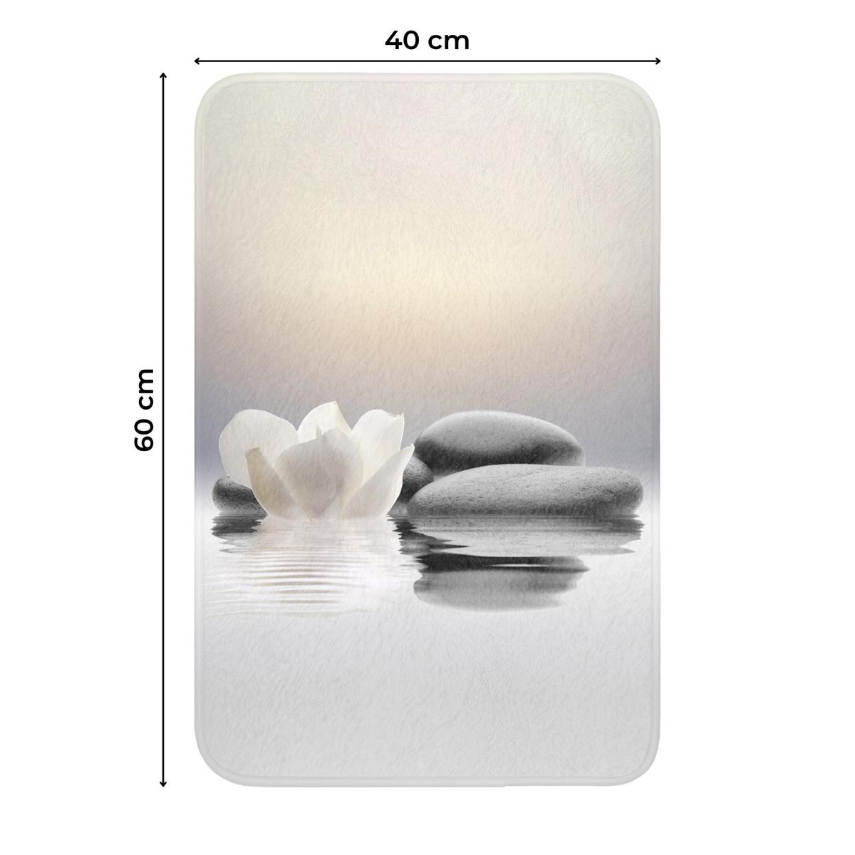 WC-VORLEGER Steine - Lotus - Weiß - Wasser - Zen WC Teppich 40x60 cm - Weiß, Textil (40/1cm) - OnlyWow