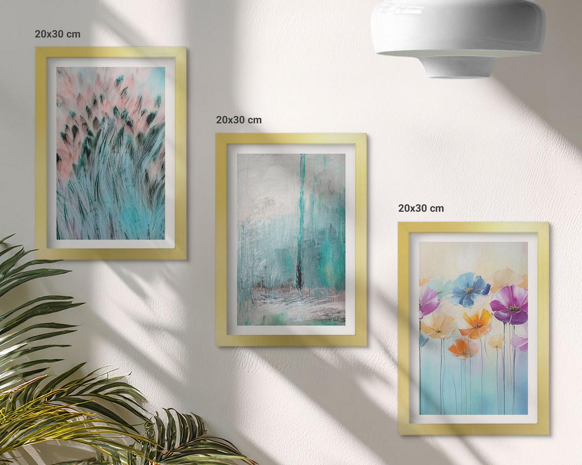 BILDER SET 3er Set - 20x30 cm Goldrahmen - Hintergrundmuster mit Pastellblumen - Goldfarben, Kunststoff (20/30cm) - TULUP